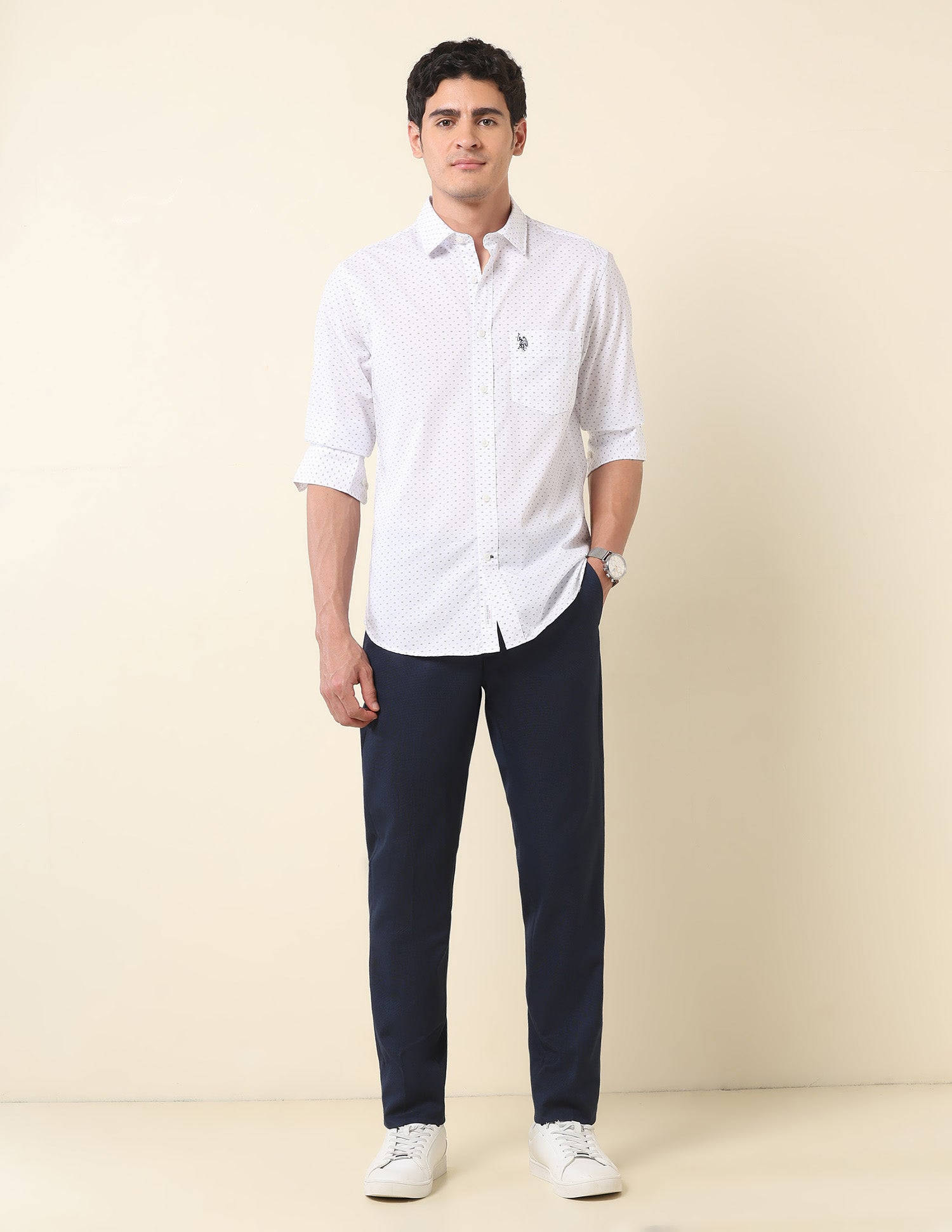 Pure Cotton Geometric Printed Shirt White - U.S. Polo Assn. India | Large