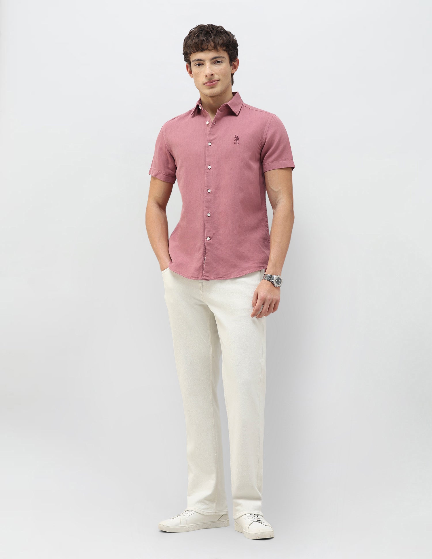 Motel On The Coast Regular Fit Shirt Dark Pink - U.S. Polo Assn. India | Large