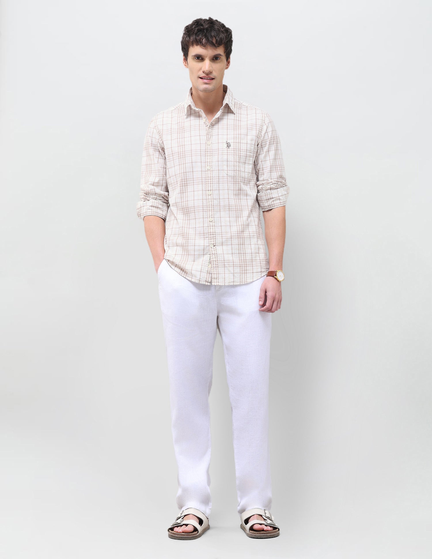 Tartan Checked Regular Fit Shirt Beige - U.S. Polo Assn. India | Large