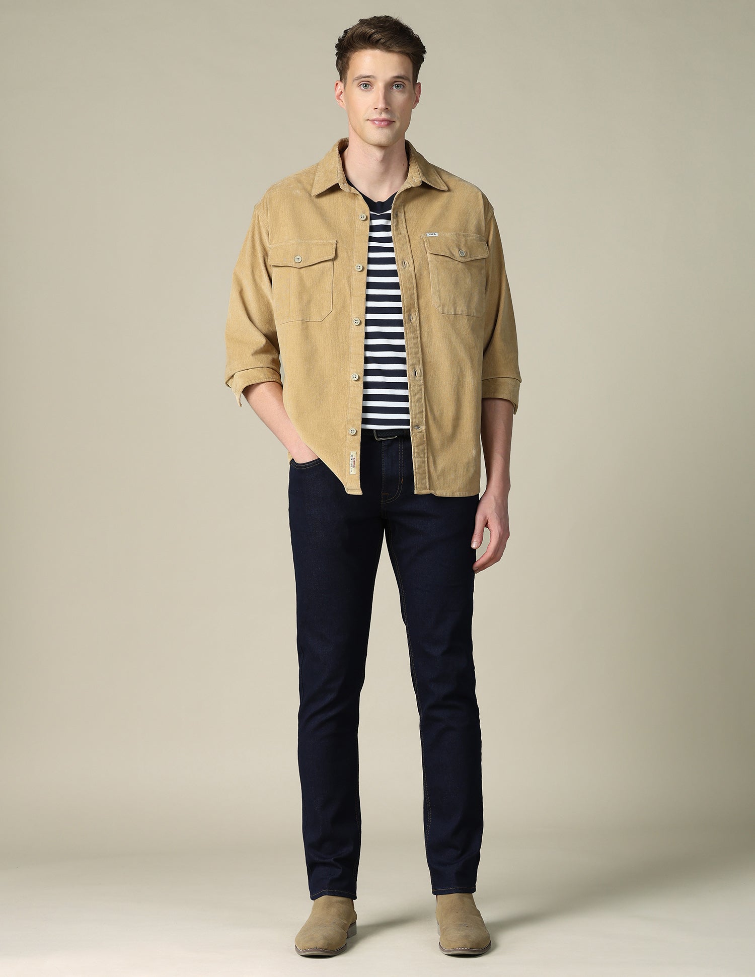 Corduroy Regular Fit Shacket Khaki - U.S. POLO ASSN. | Large