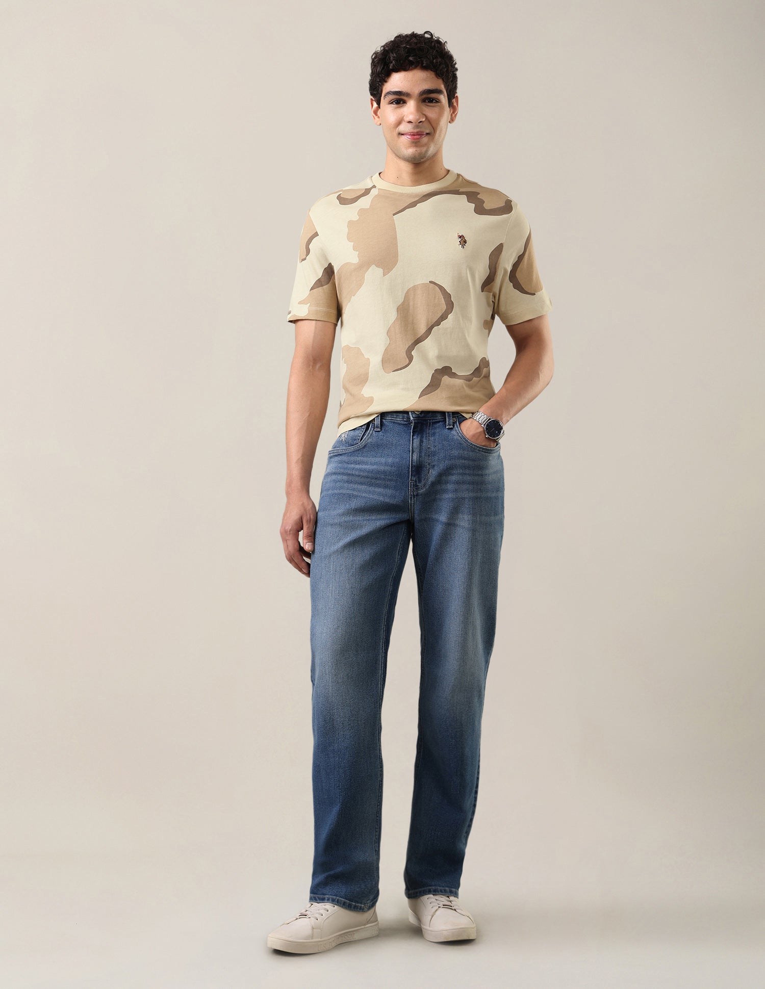 All-Over Printed Relaxed Fit T-Shirt Ecru - U.S. Polo Assn. India | Large