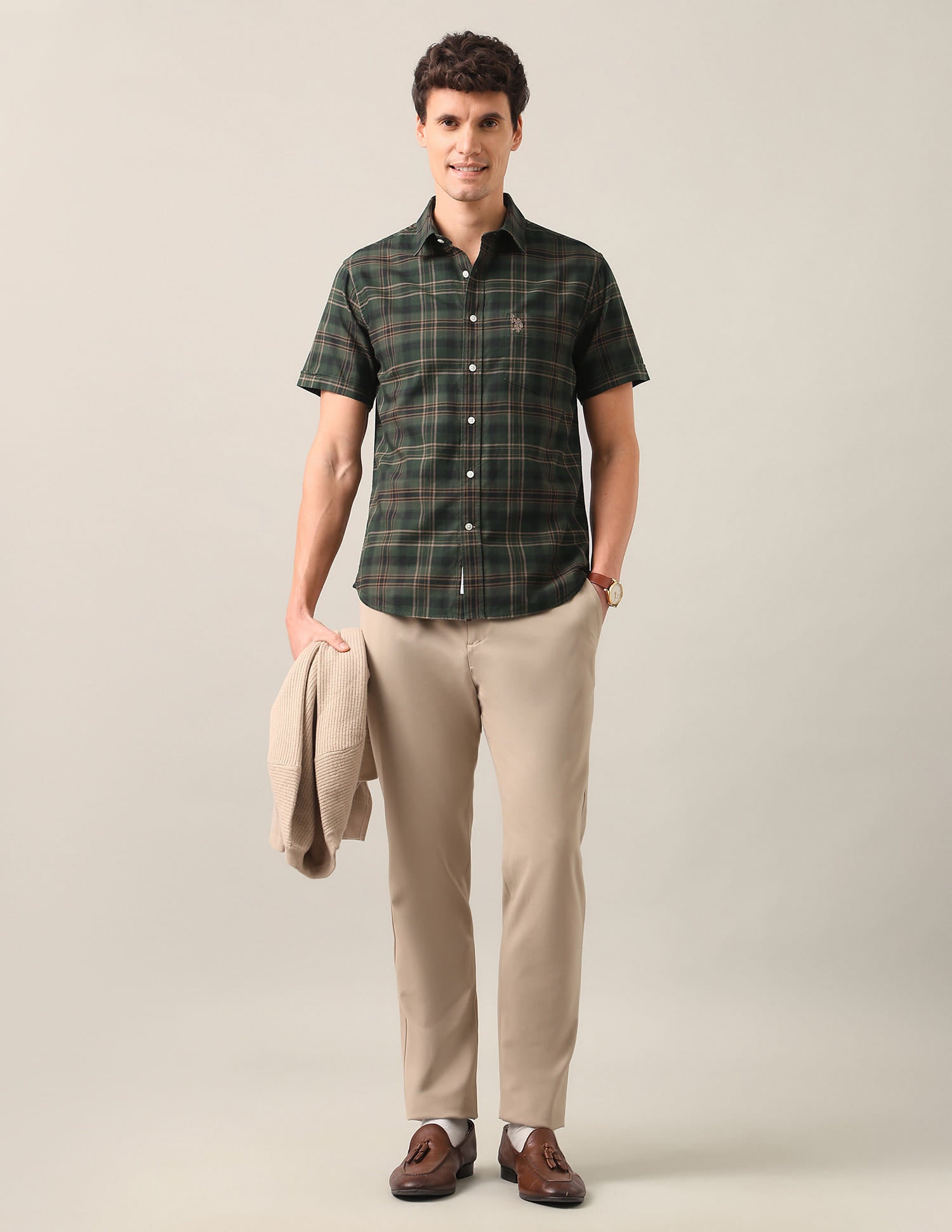 Tartan Checked Tailored Fit Shirt Green - U.S. Polo Assn. India | Large