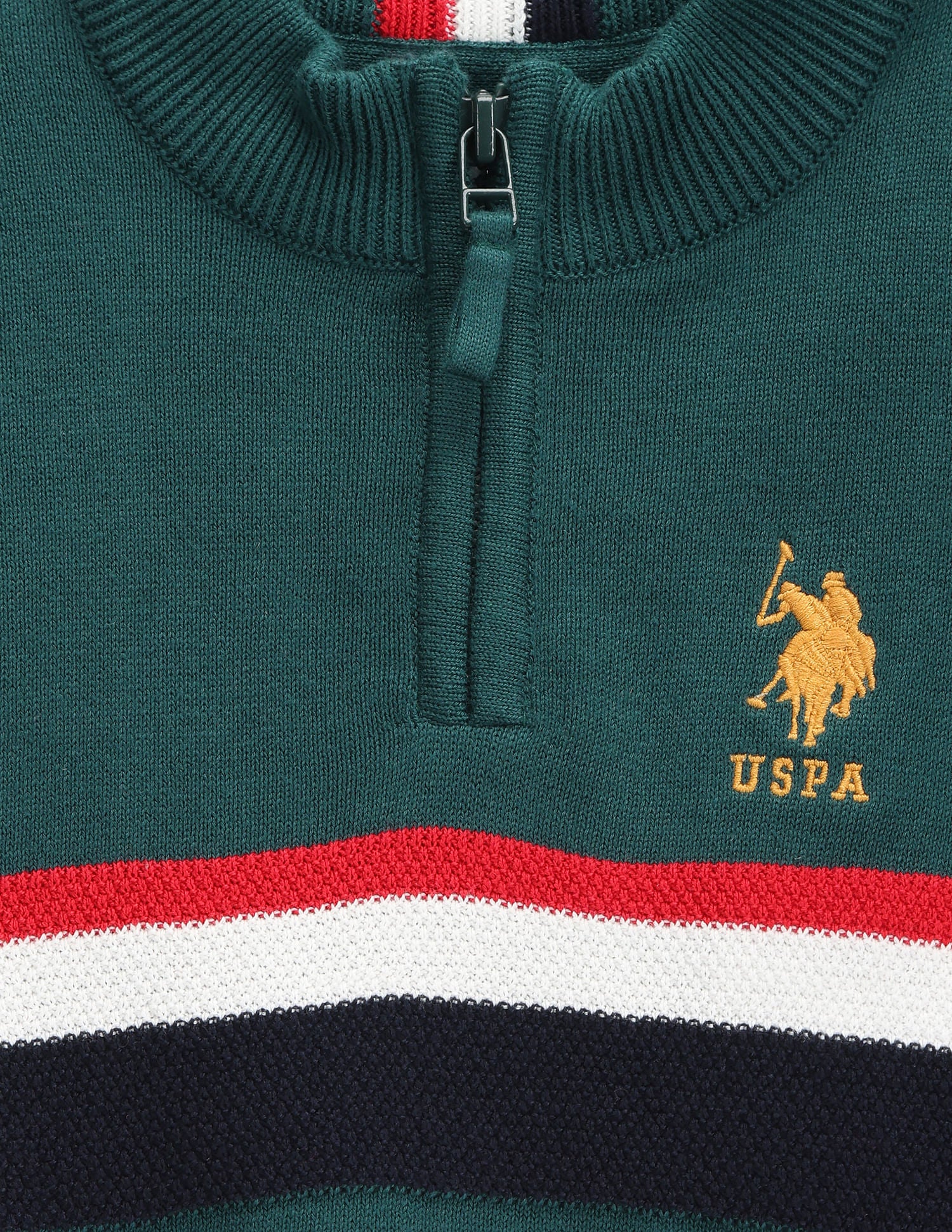 Boys High Neck Stripe Sweater Dark Green - U.S. POLO ASSN. | Large