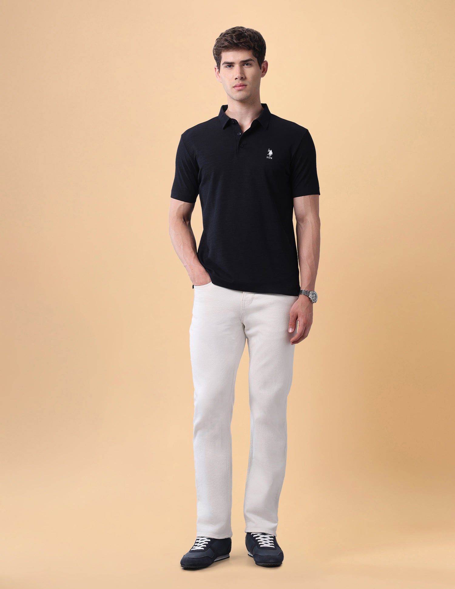 Pacho X Solid Slim Fit Polo Shirt Navy - U.S. Polo Assn. India | Large