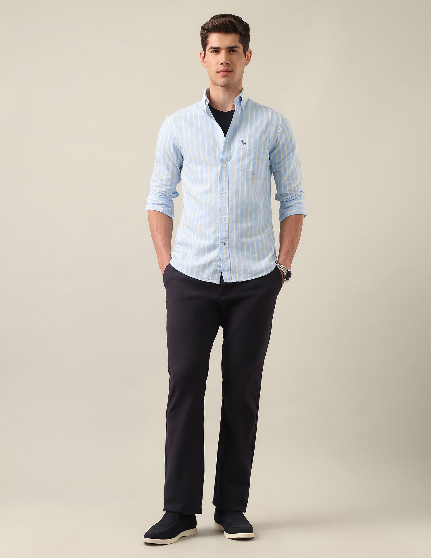 Vertical Striped Oxford Shirt Light Blue - U.S. Polo Assn. India | Large