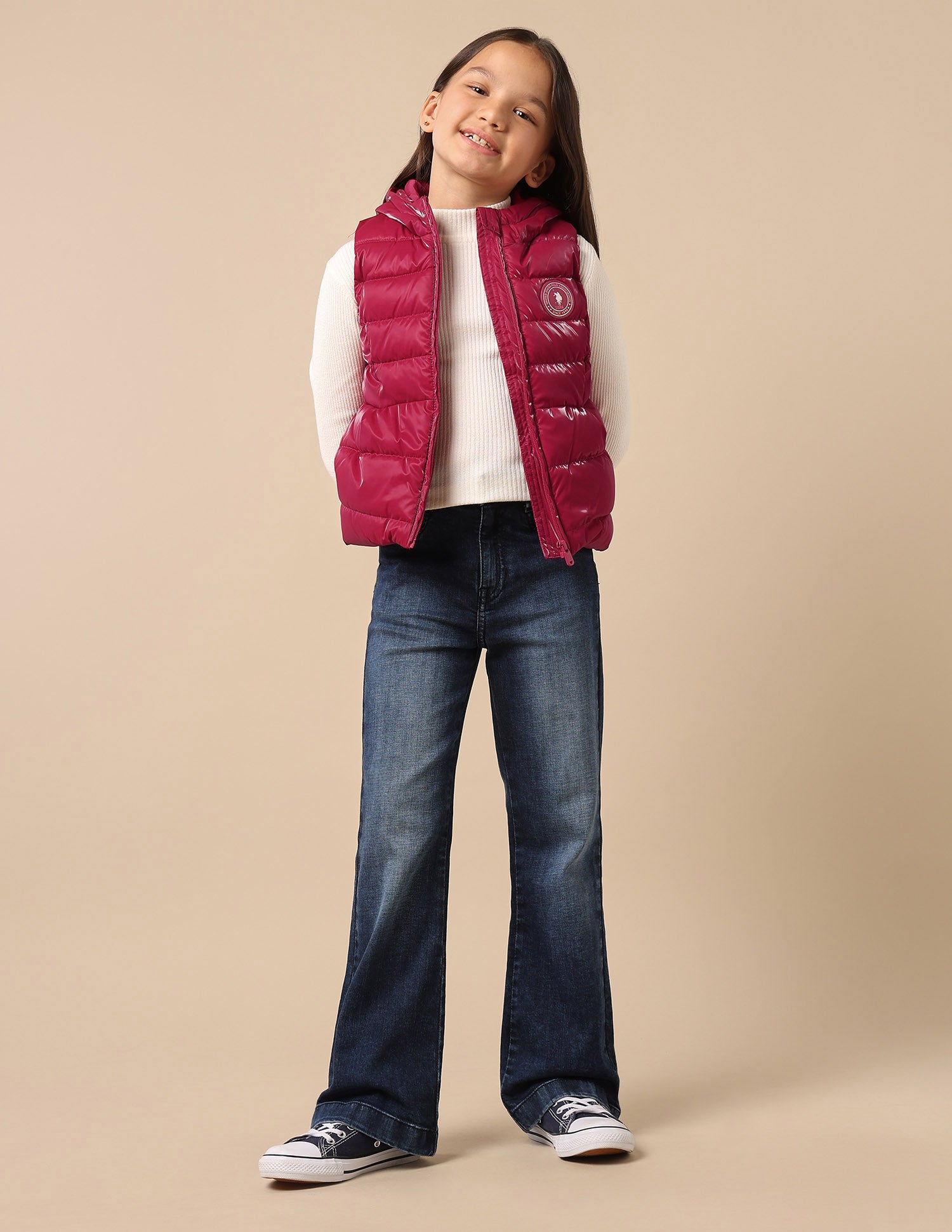 Girls Hooded Puffer Gilet Jacket Dark Pink - U.S. POLO ASSN. | Large