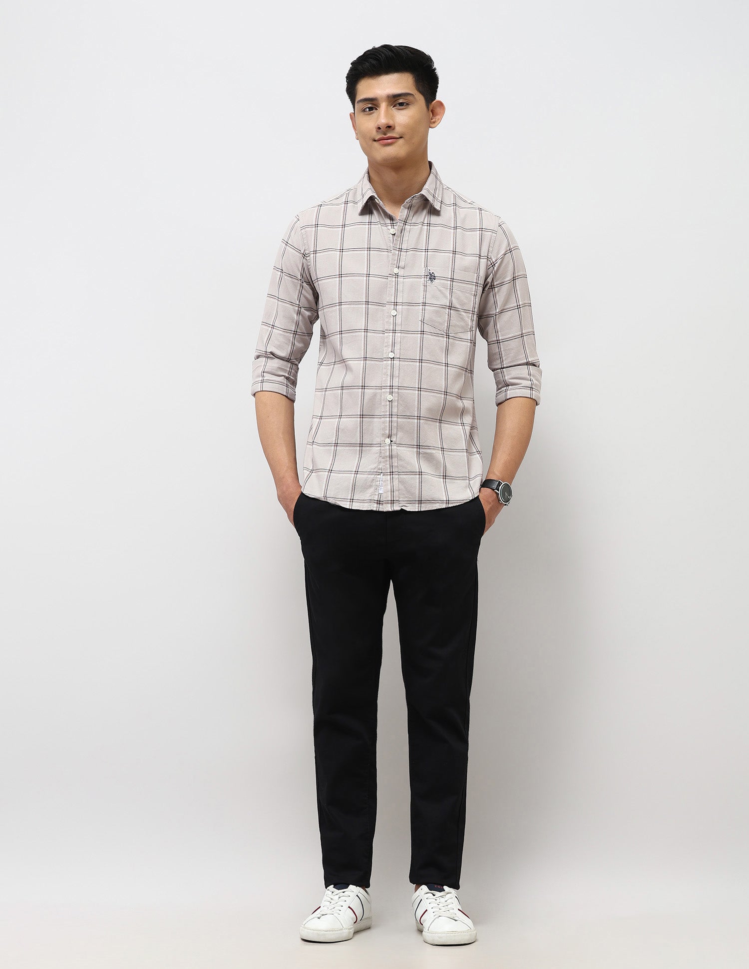 Pure Cotton Tailored Fit Shirt Grey - U.S. Polo Assn. India | Large