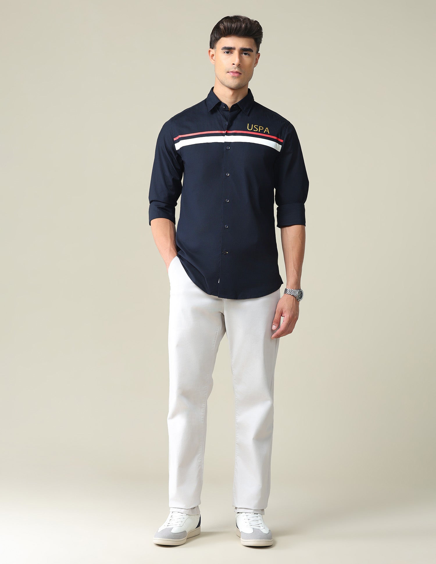 Horizontal Stripe Cotton Shirt Navy - U.S. POLO ASSN. | Large