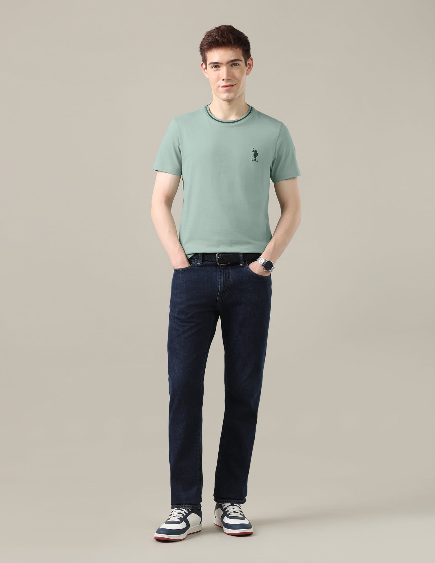 Solid Regular Fit T-Shirt Green - U.S. Polo Assn. India | Large