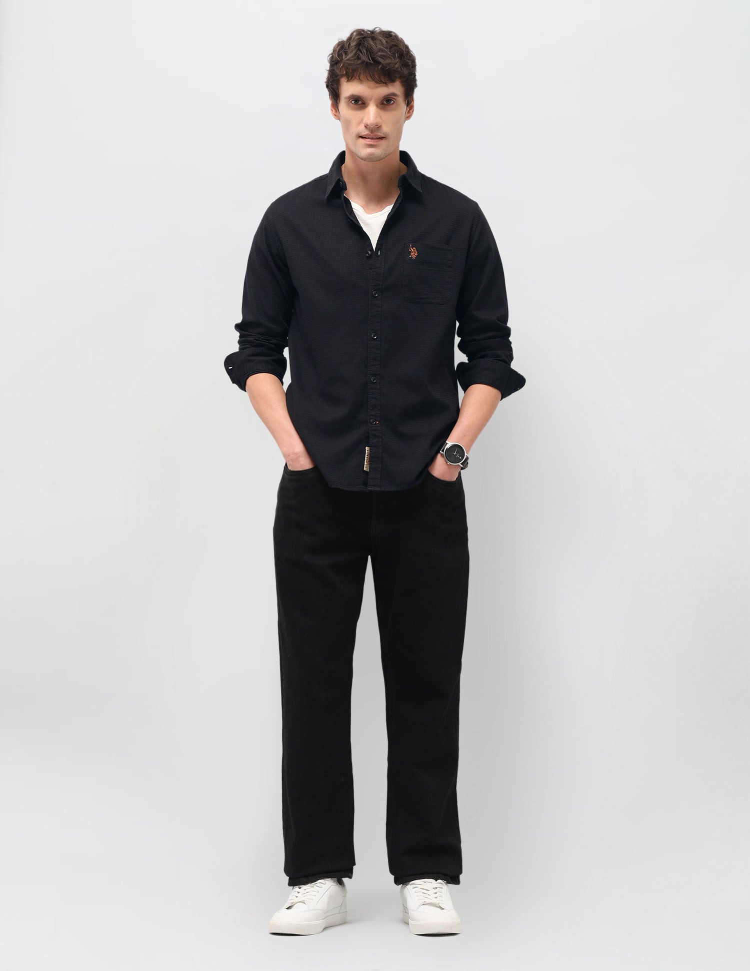 Solid Regular Fit Shirt Black - U.S. Polo Assn. India | Large