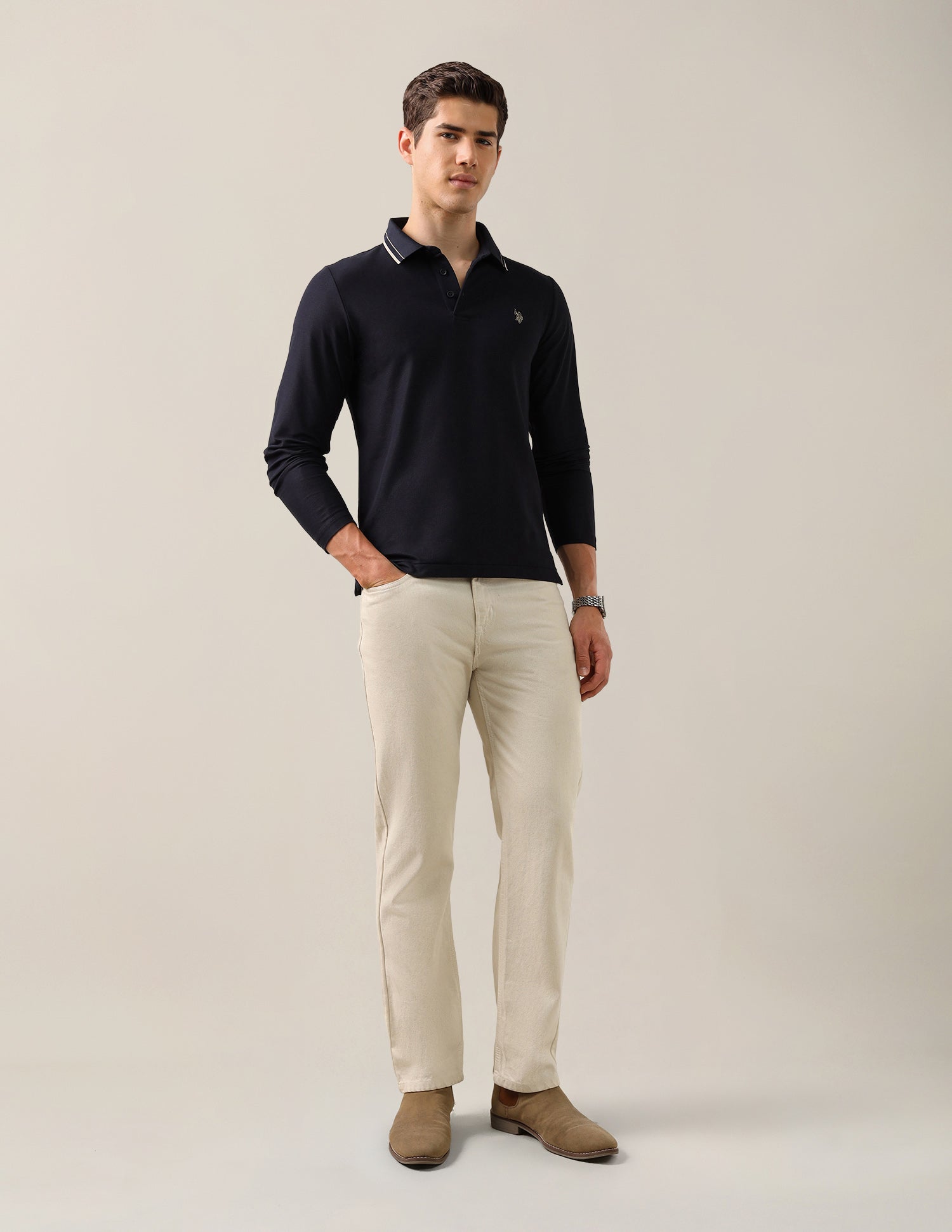 Solid Slim Fit Polo Shirt Navy - U.S. Polo Assn. India | Large