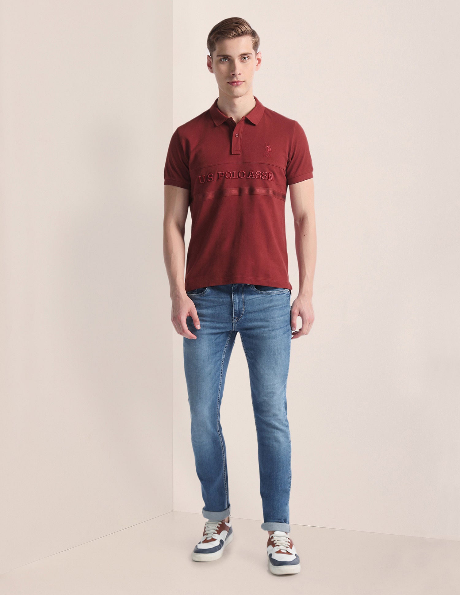 Brand Embroidered Slim Polo Shirt Maroon - U.S. Polo Assn. India | Large