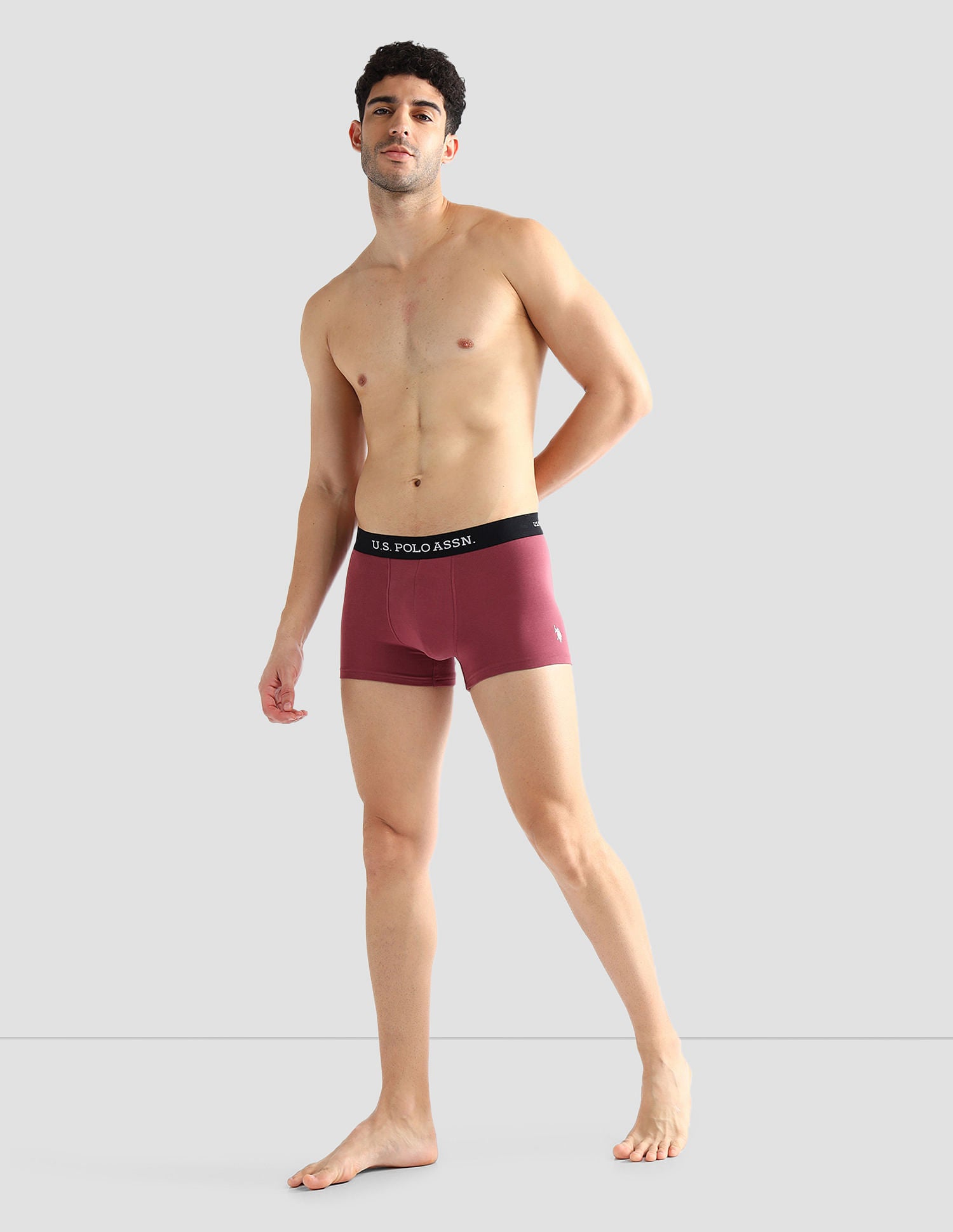 Elasticized Waist Solid OET13 Trunks - Pack Of 3 Navy, Grey and Purple - U.S. POLO ASSN. | Large