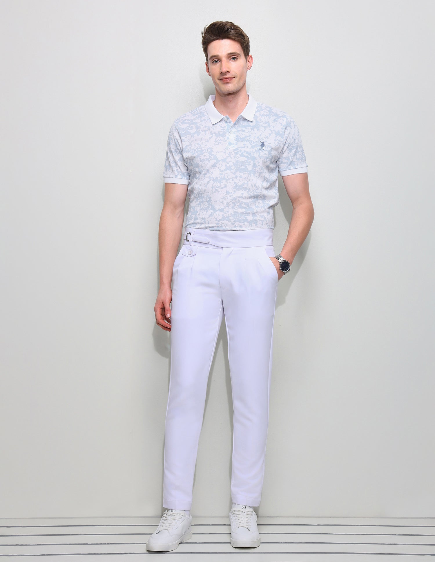 All Over Printed Slim Fit Polo Shirt Light Blue - U.S. Polo Assn. India | Large