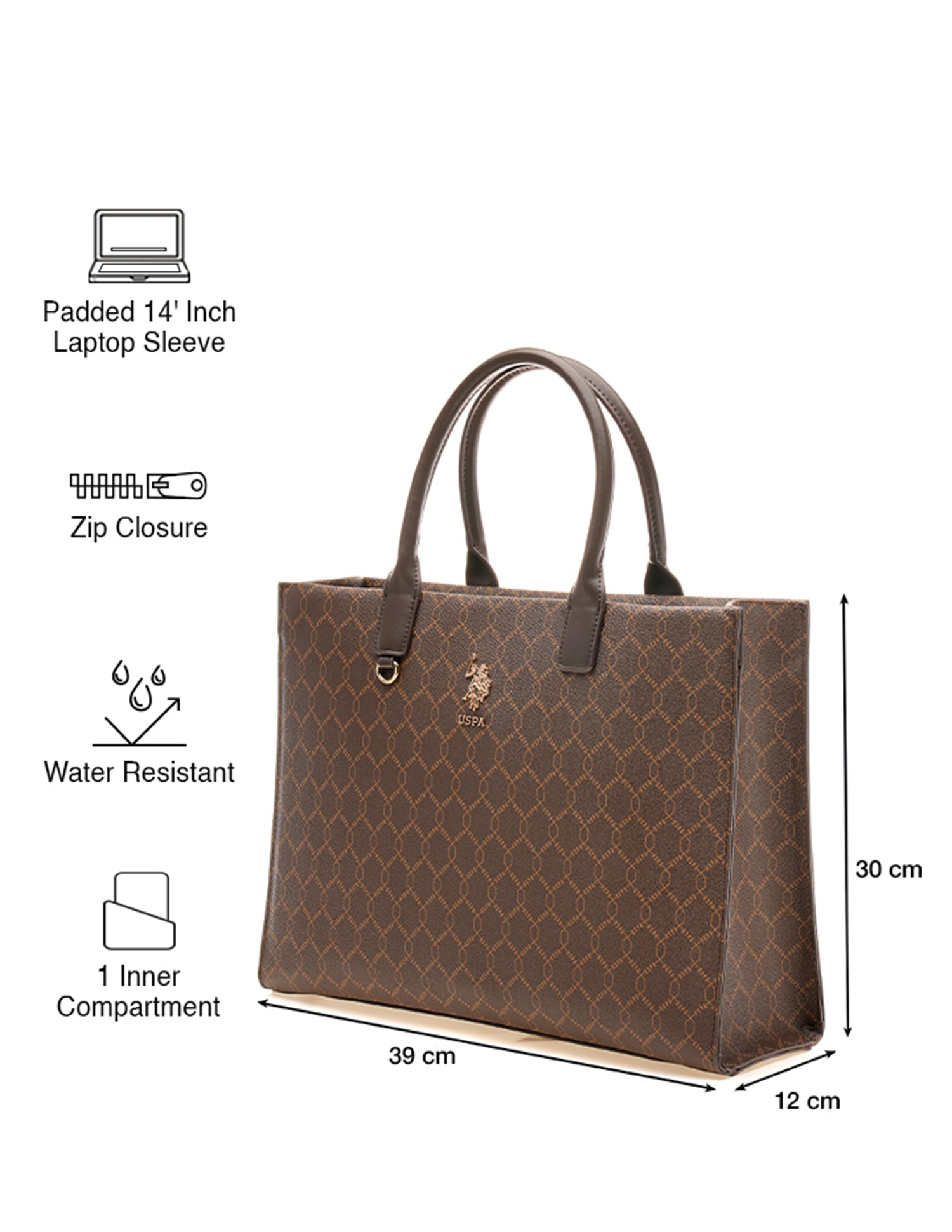 Madison Monogram Tote Bag Brown - U.S. Polo Assn. India | Large