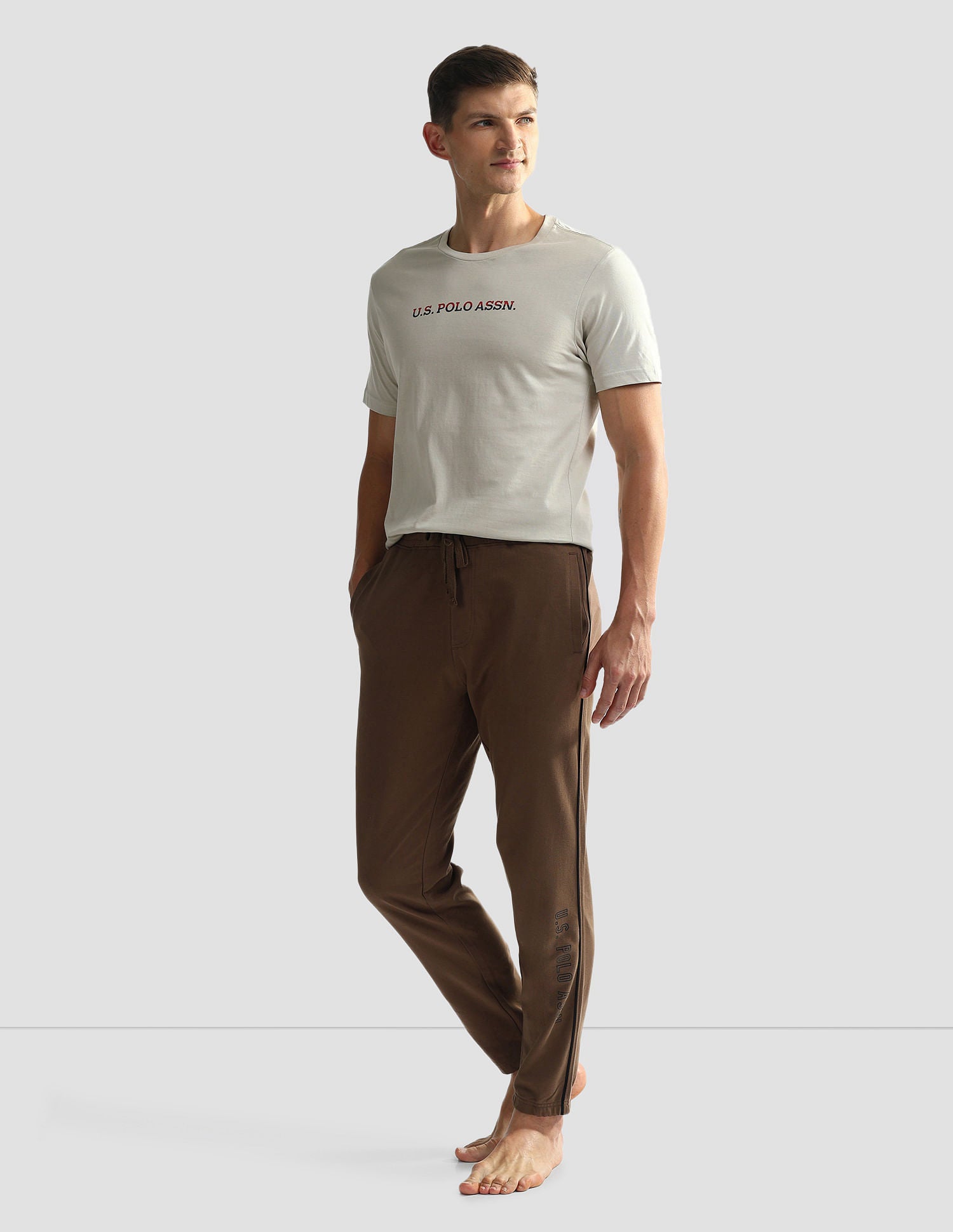 Brand Print Cotton OEE02 Lounge T-Shirt - Pack Of 2 Pastle Green and Grey Mel - U.S. POLO ASSN. | Large