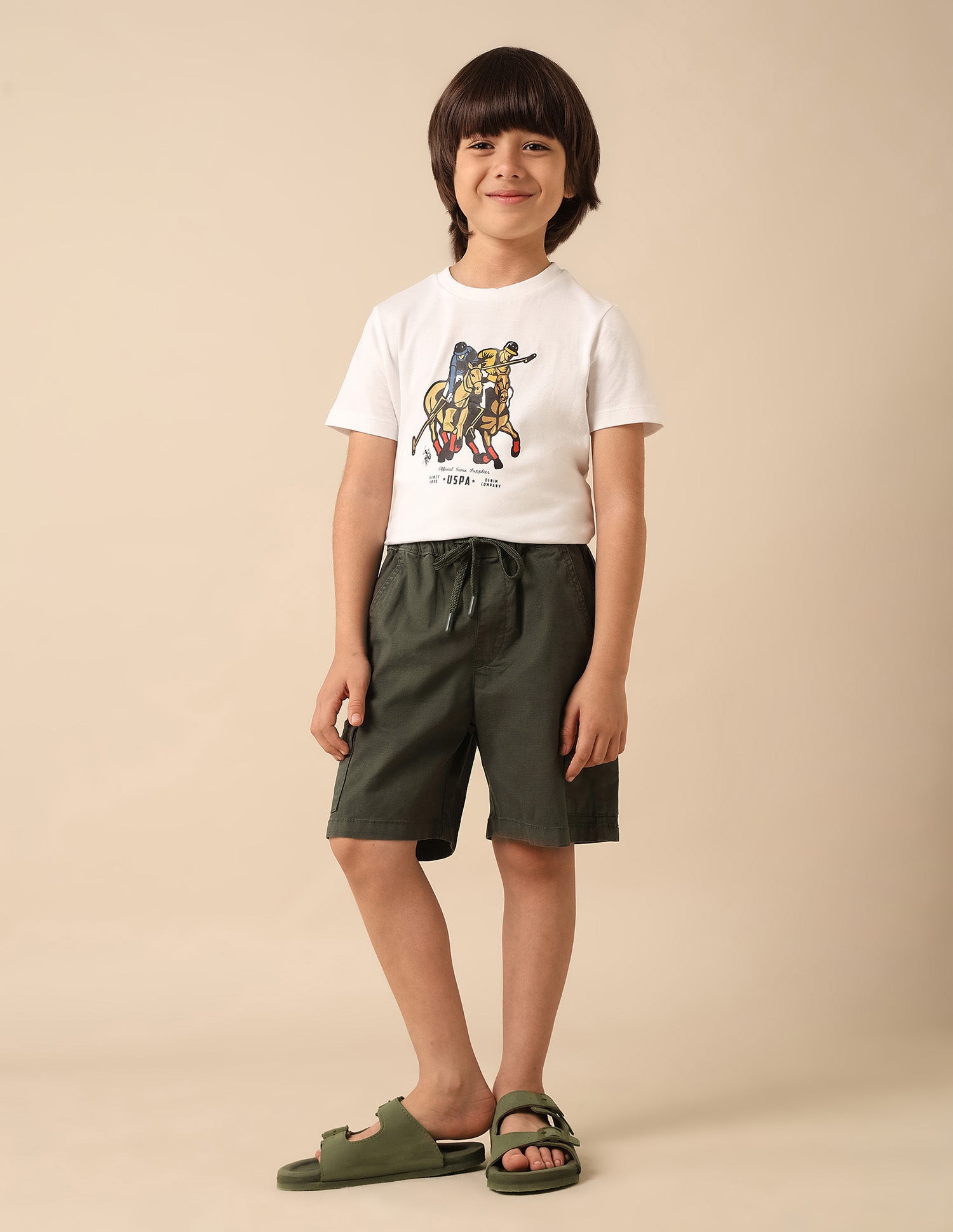 Boys Relaxed Fit Textured Cargo Shorts Olive - U.S. POLO ASSN. | Large