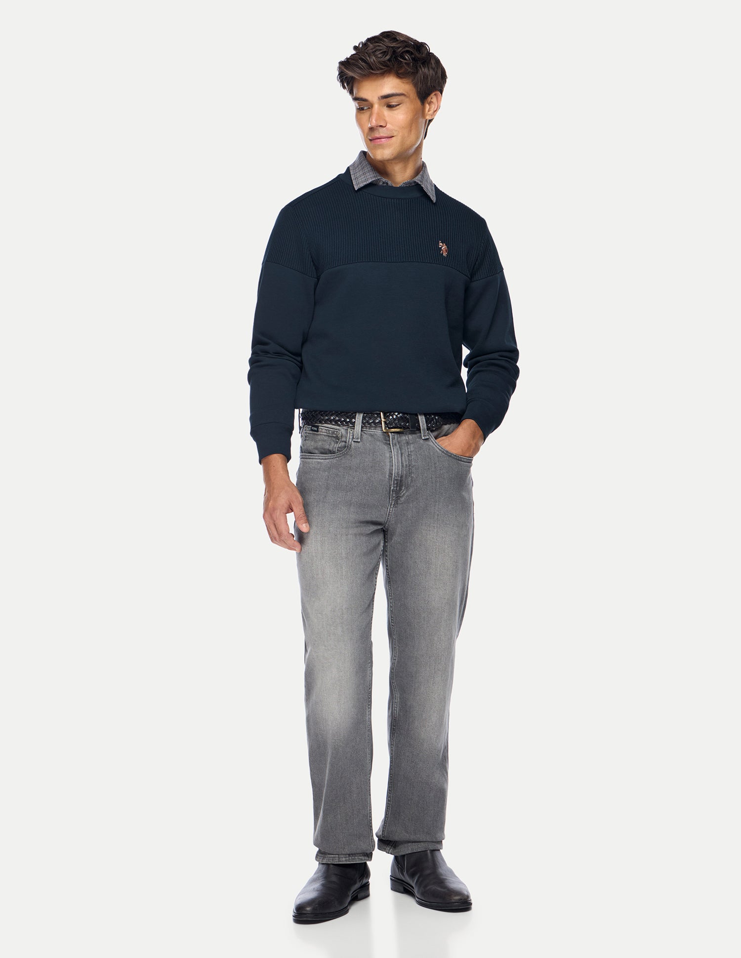Patterned Knit Regular Fit Sweatshirt Navy - U.S. Polo Assn. India | Large