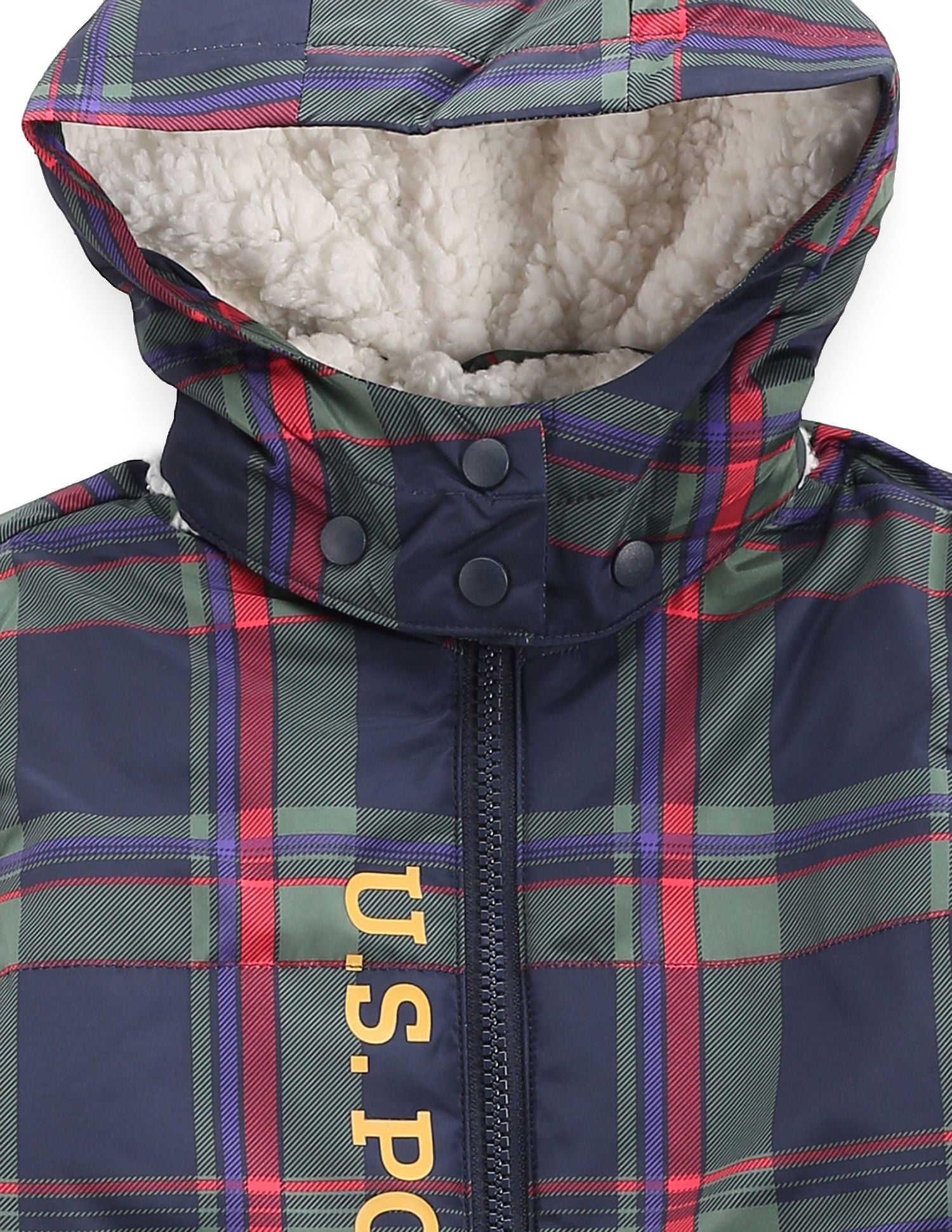 Boys Plaid Check Puffer Jacket Navy - U.S. POLO ASSN. | Large