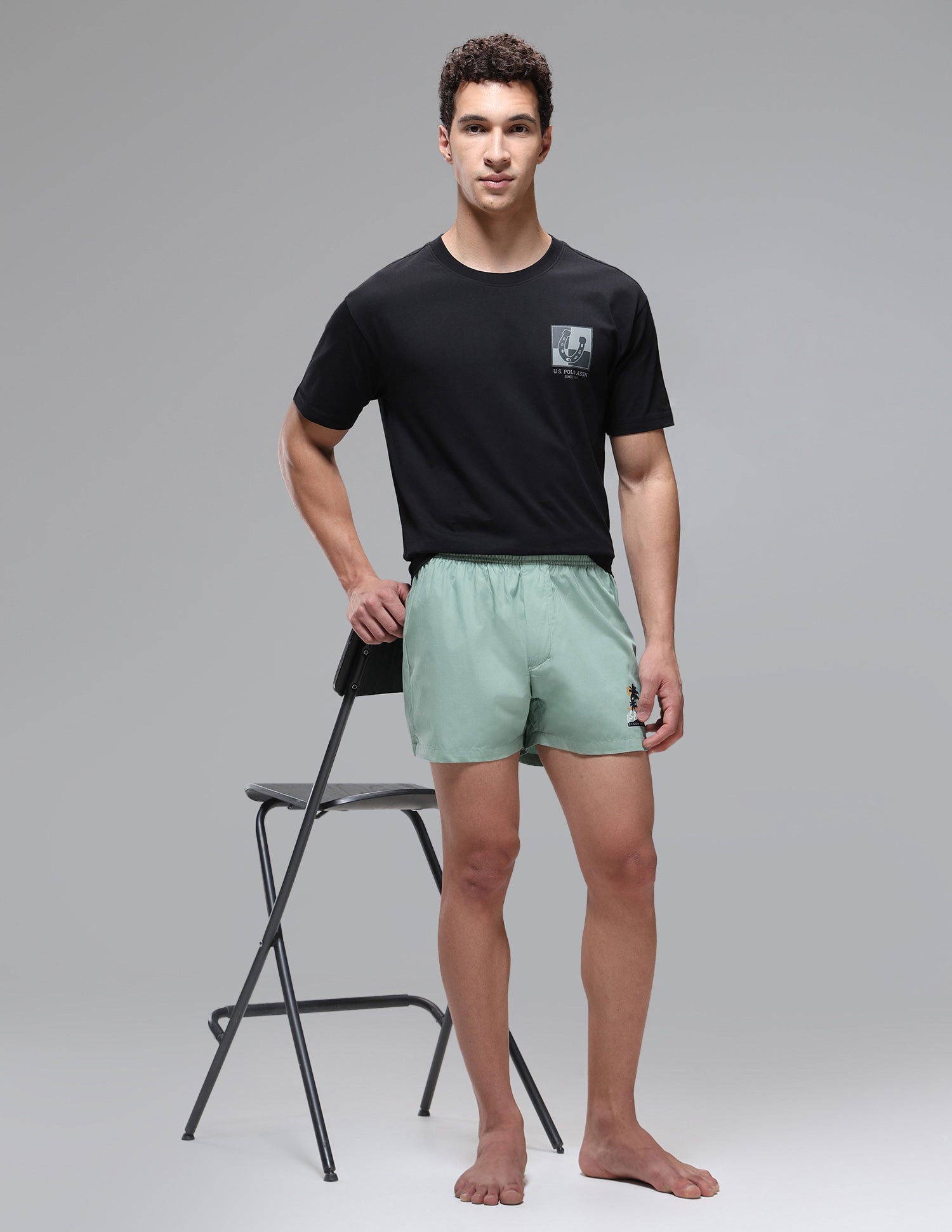 Pure Cotton Mid Rise OEX14 Boxers - Pack Of 1 Granite Green - U.S. Polo Assn. India | Large