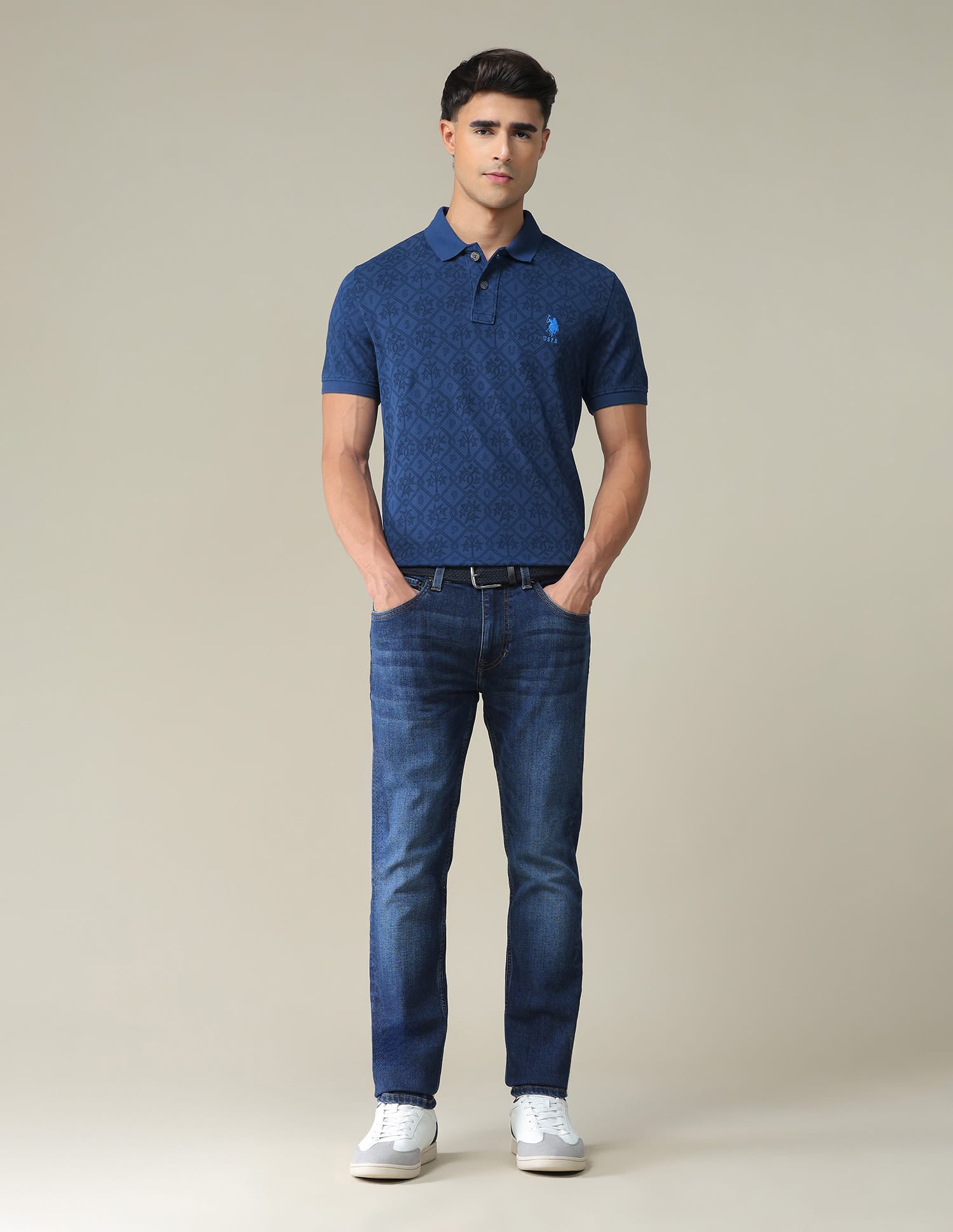 Floral Print Cotton Polo Shirt Navy - U.S. Polo Assn. India | Large