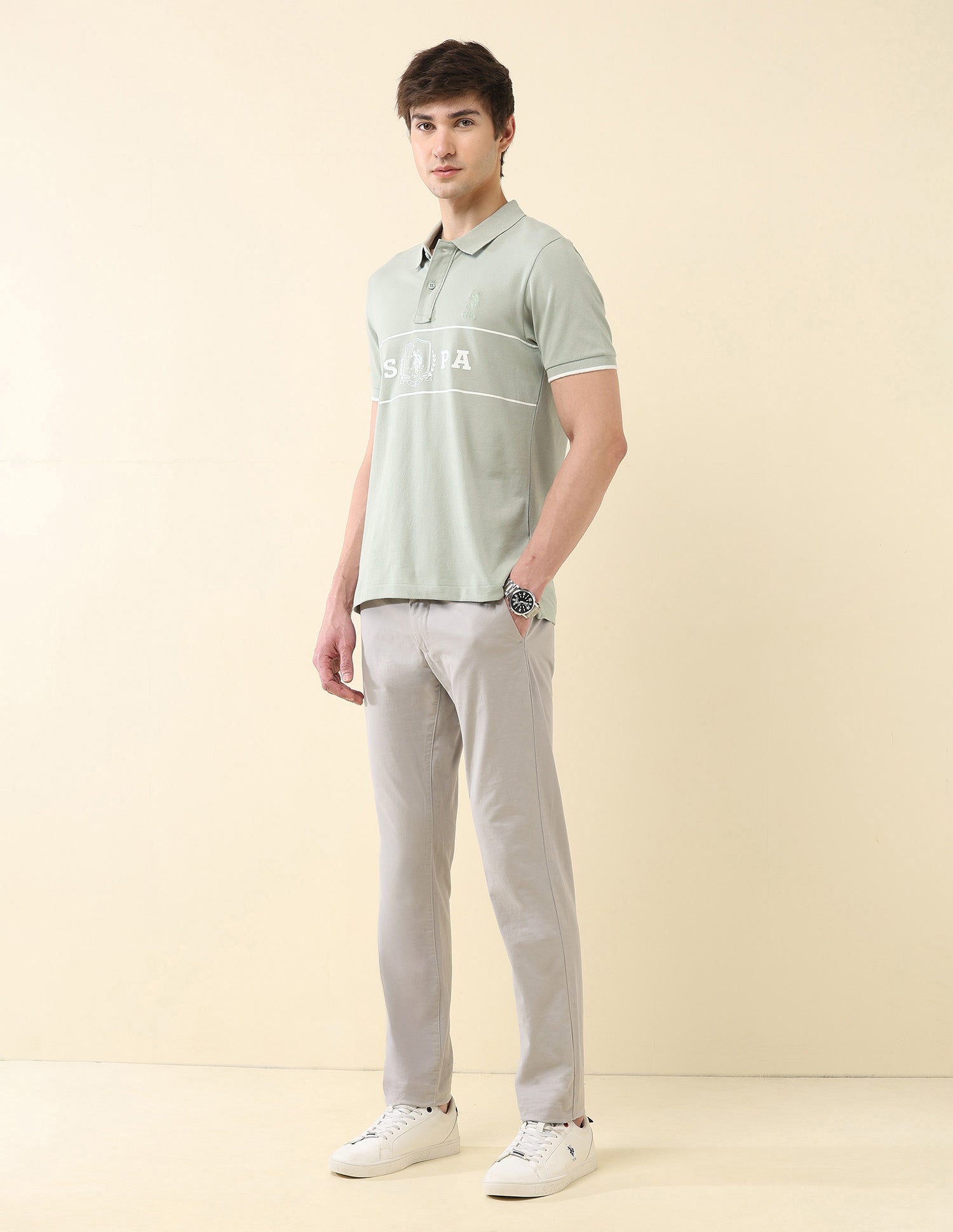 Brand Printed Slim Fit Classic Polo Shirt Light Green - U.S. Polo Assn. India | Large