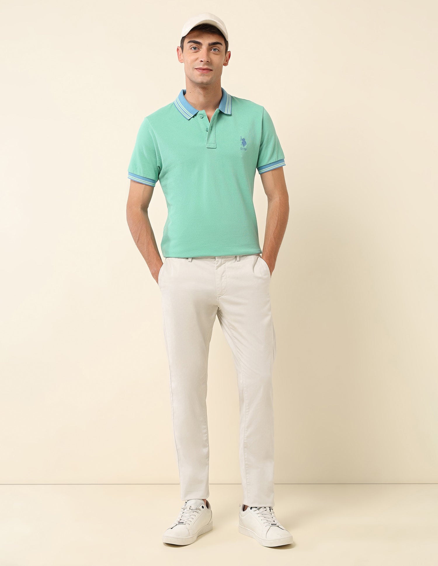 Slim Fit Solid Polo Shirt Aqua - U.S. Polo Assn. India | Large