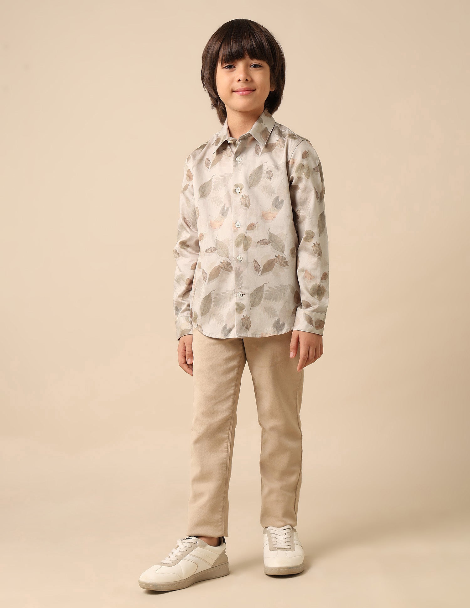 Boys Tropical Printed Satin Shirt Beige - U.S. POLO ASSN. | Large