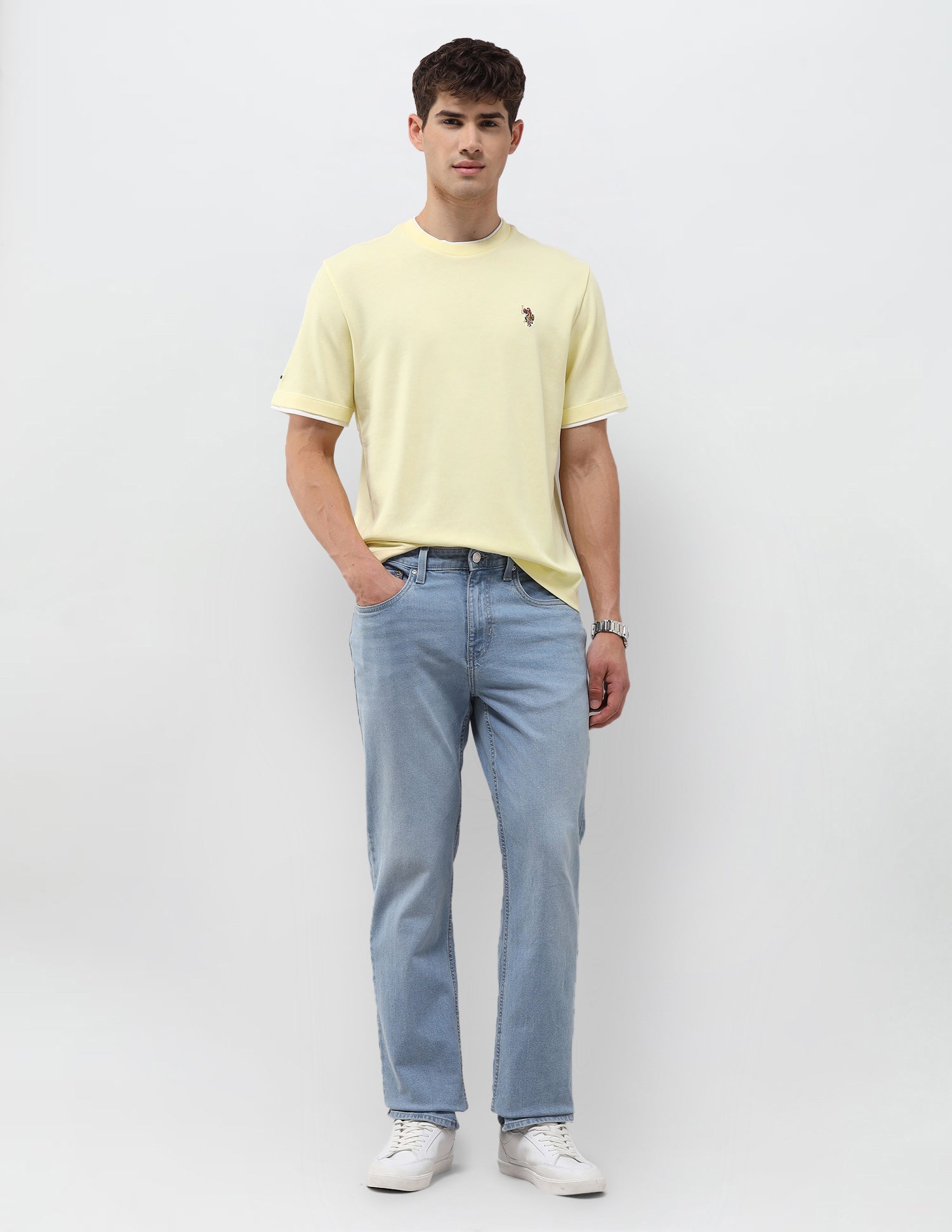 Solid Slim Fit T-Shirt Light Yellow - U.S. Polo Assn. India | Large