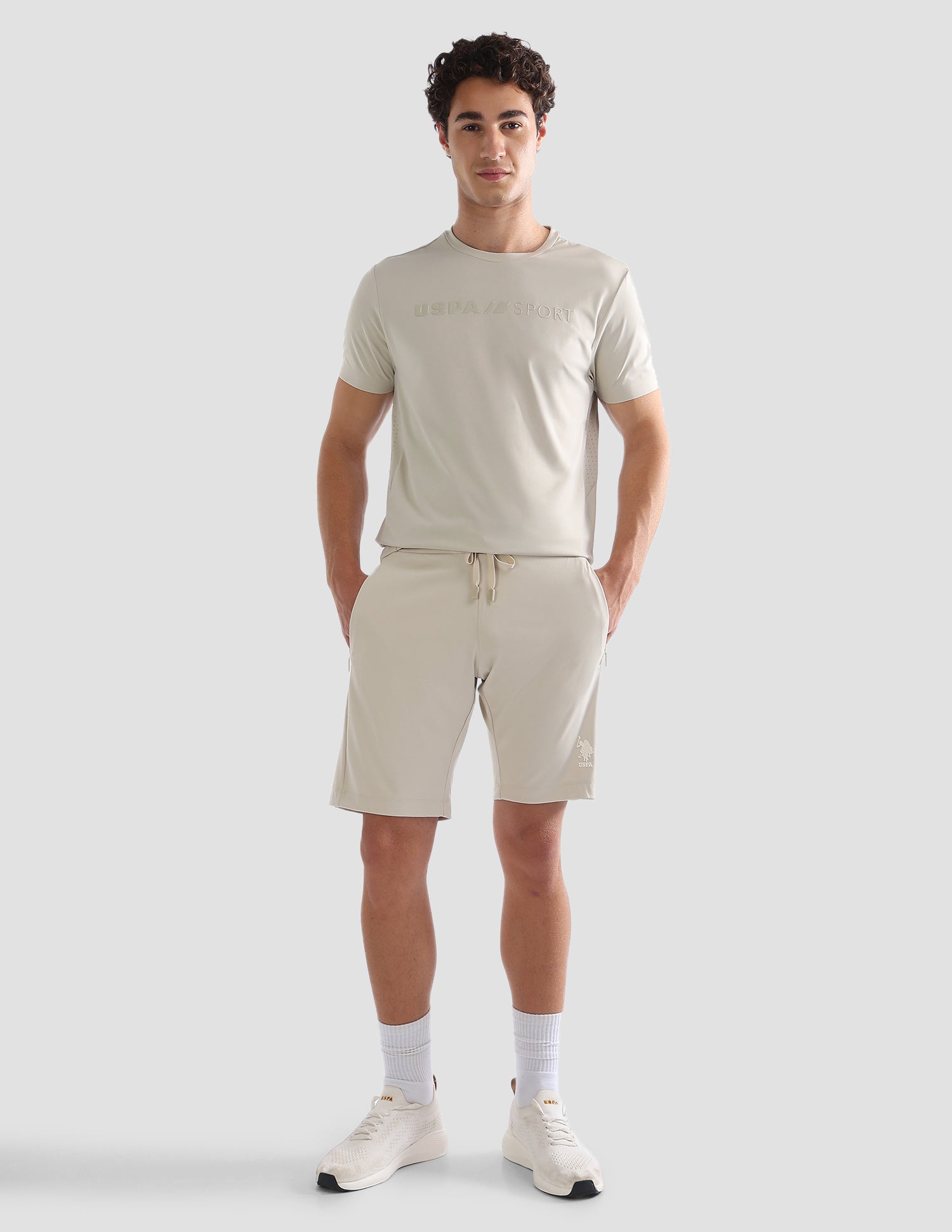 Solid Slim Fit Active T-Shirt Beige - U.S. Polo Assn. India | Large
