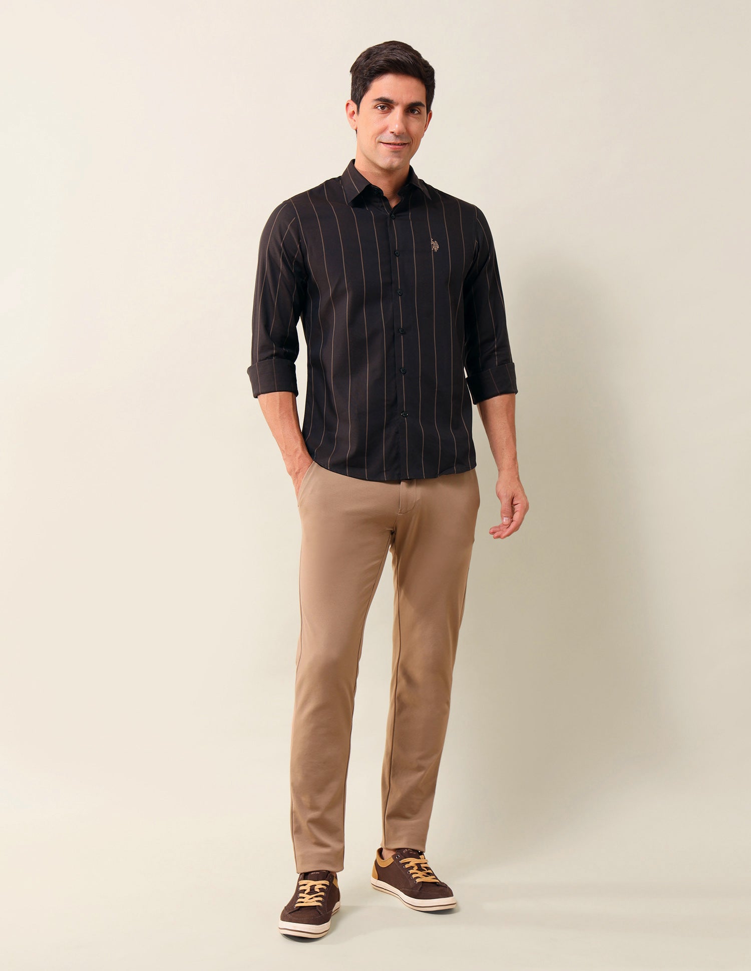 Vertical Striped Tailored Fit Shirt Maroon - U.S. Polo Assn. India | Large