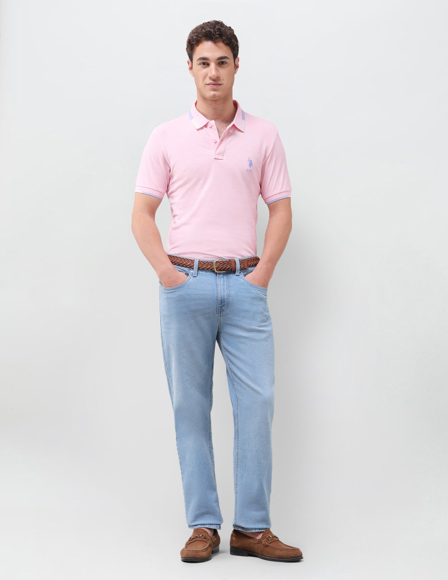 Solid Regular Fit Polo Shirt Light Pink - U.S. Polo Assn. India | Large