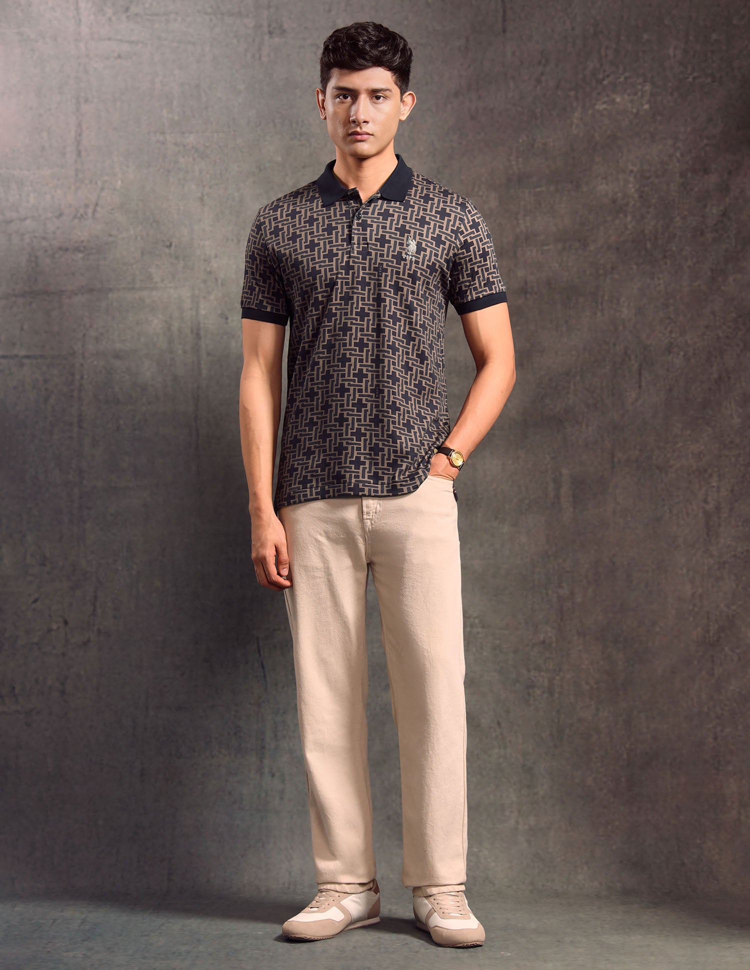 Geometric Printed Regular Fit Polo shirt Black - U.S. POLO ASSN. | Large