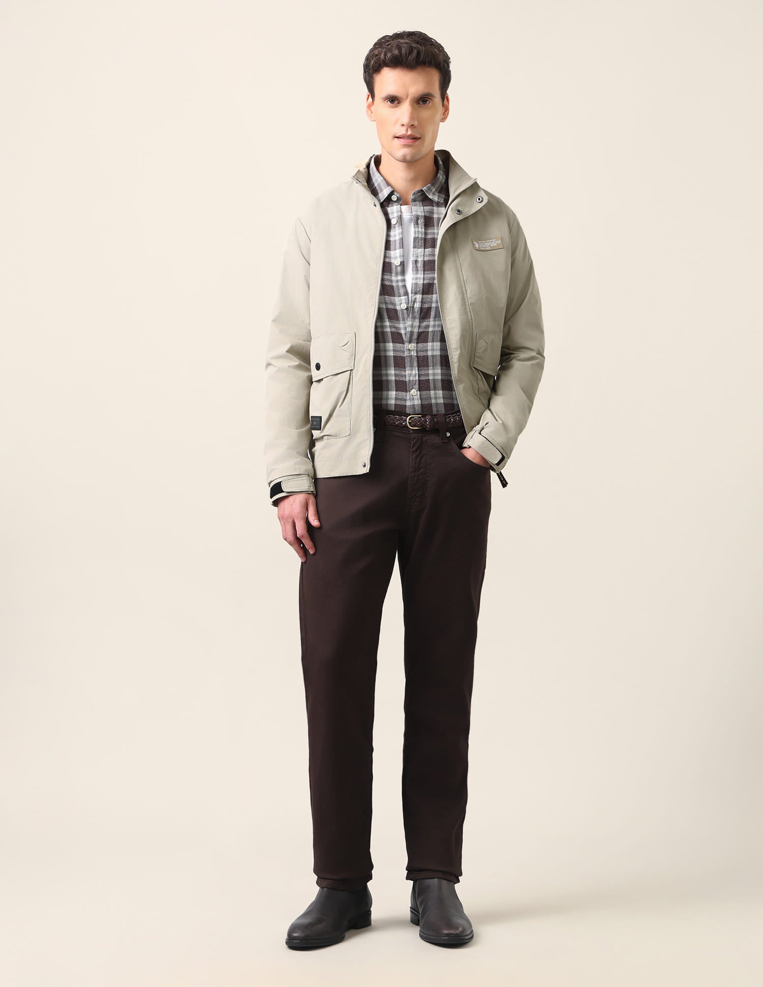Regular Fit Solid Casual Jacket Beige - U.S. Polo Assn. India | Large