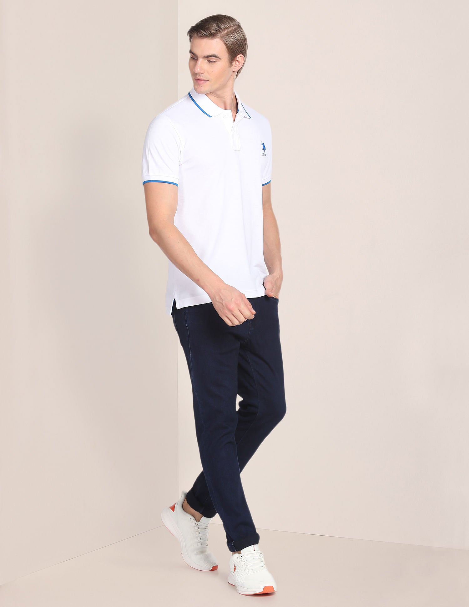 Tipped Collar Cotton Polo Shirt White - U.S. Polo Assn. India | Large