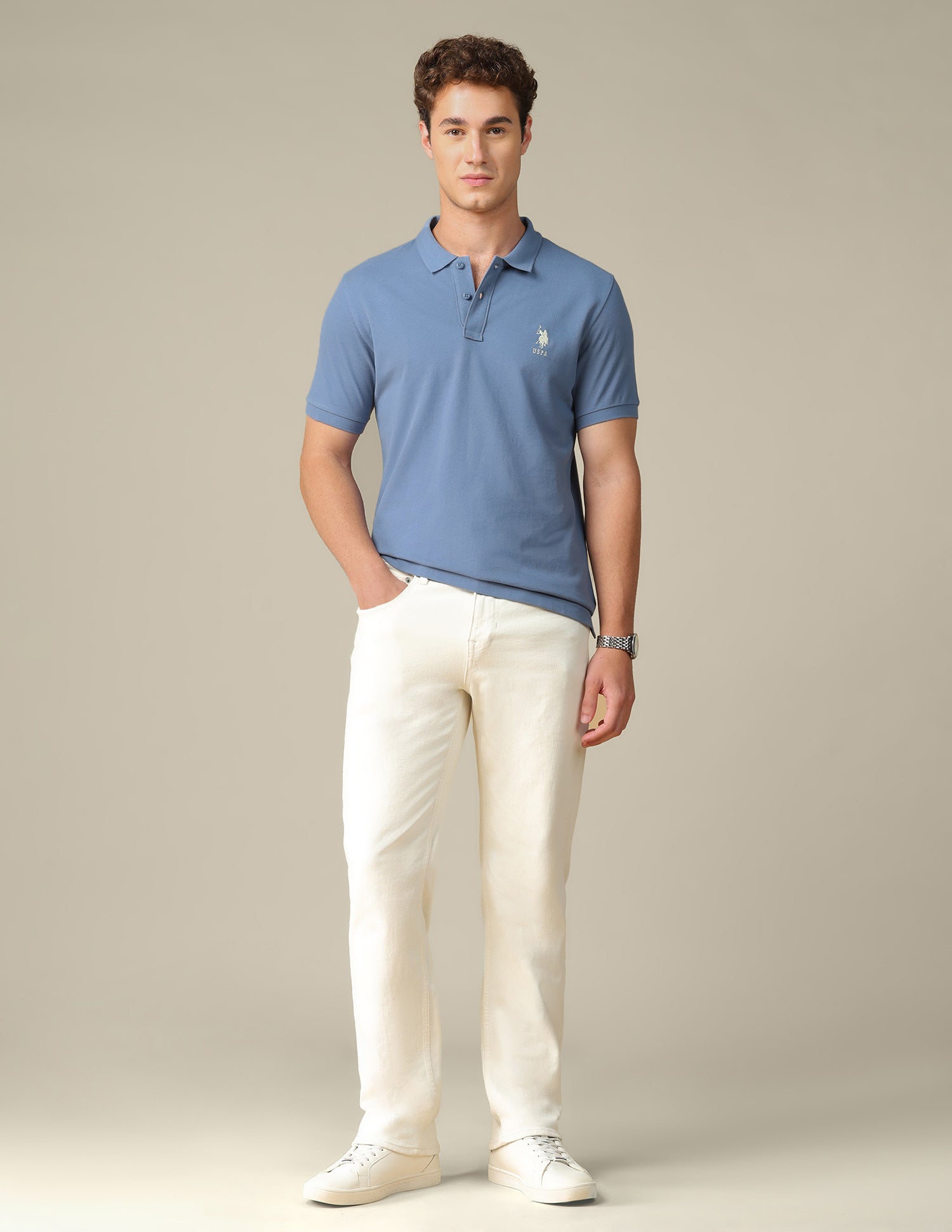 Graphic Brand Printed Regular Fit Polo Shirt Blue - U.S. Polo Assn. India | Large