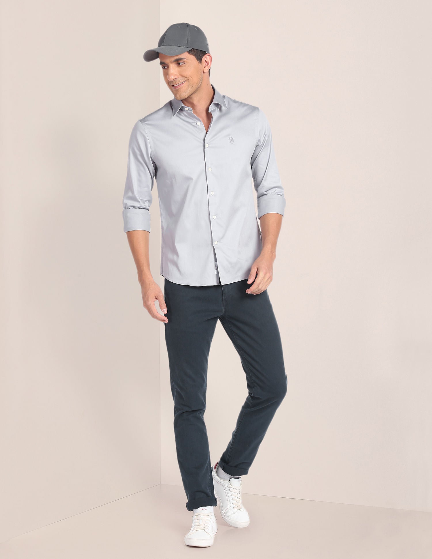 Cutaway Collar Solid Shirt Grey - U.S. POLO ASSN. | Large