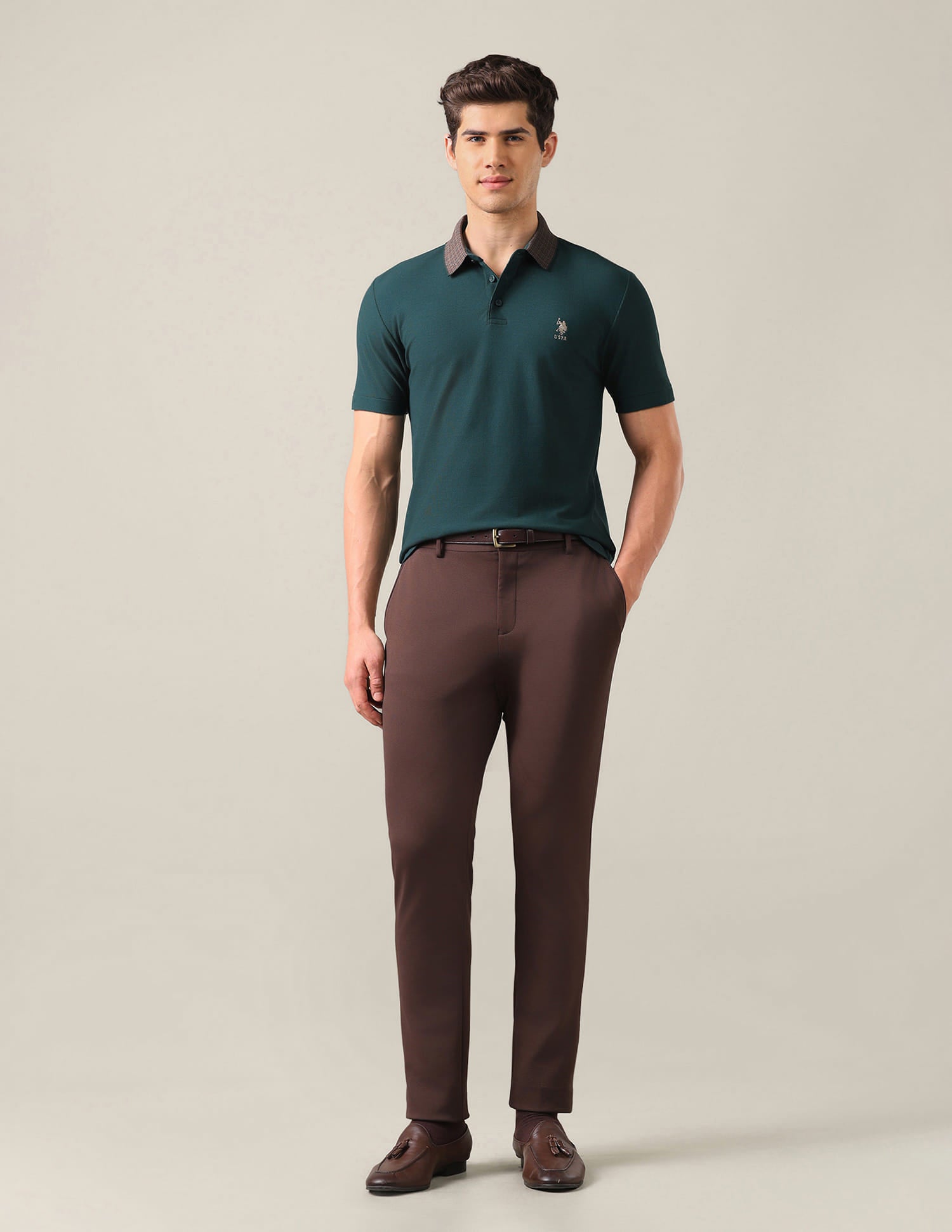 Solid Slim Fit Polo Shirt Green - U.S. Polo Assn. India | Large