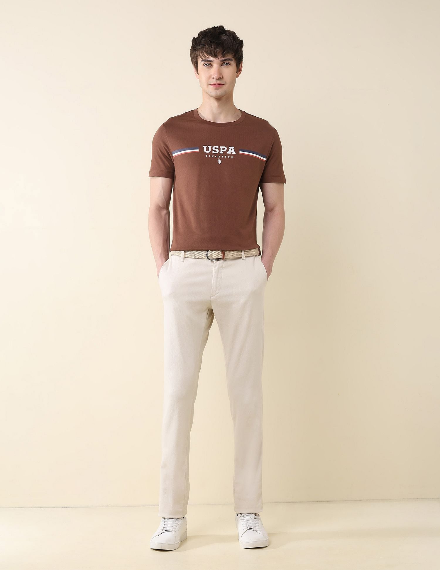 Pure Cotton Slim Fit T-Shirt Light Brown - U.S. Polo Assn. India | Large