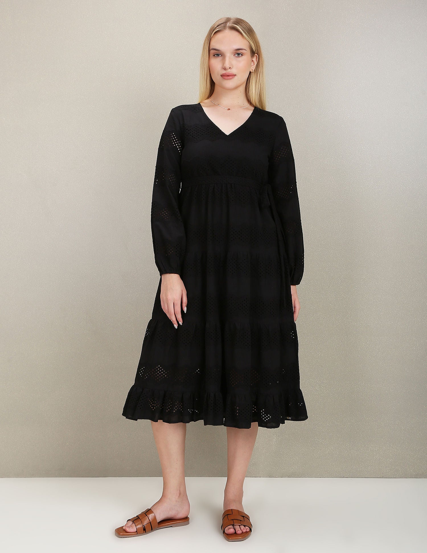 V-Neck Schiffli Embroidered Dress Black - U.S. Polo Assn. India | Large
