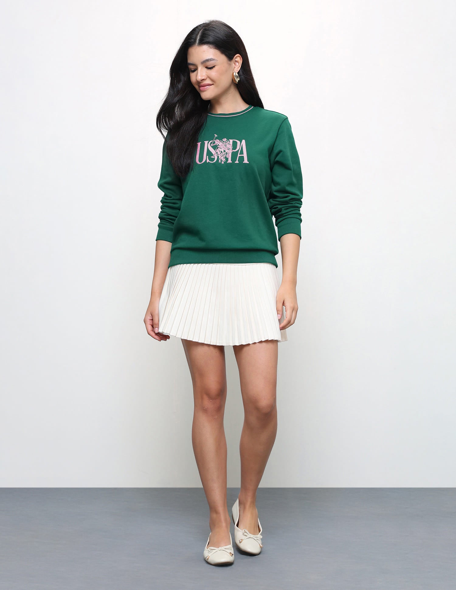Brand Embroidered Regular Fit Sweatshirt Dark Green - U.S. Polo Assn. India | Large