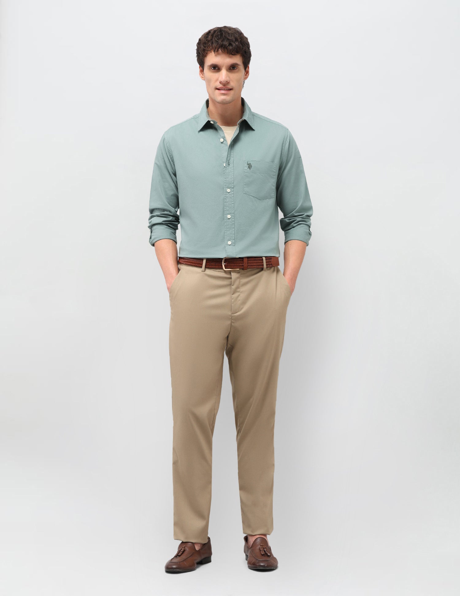 Twill Solid Shirt Green - U.S. Polo Assn. India | Large