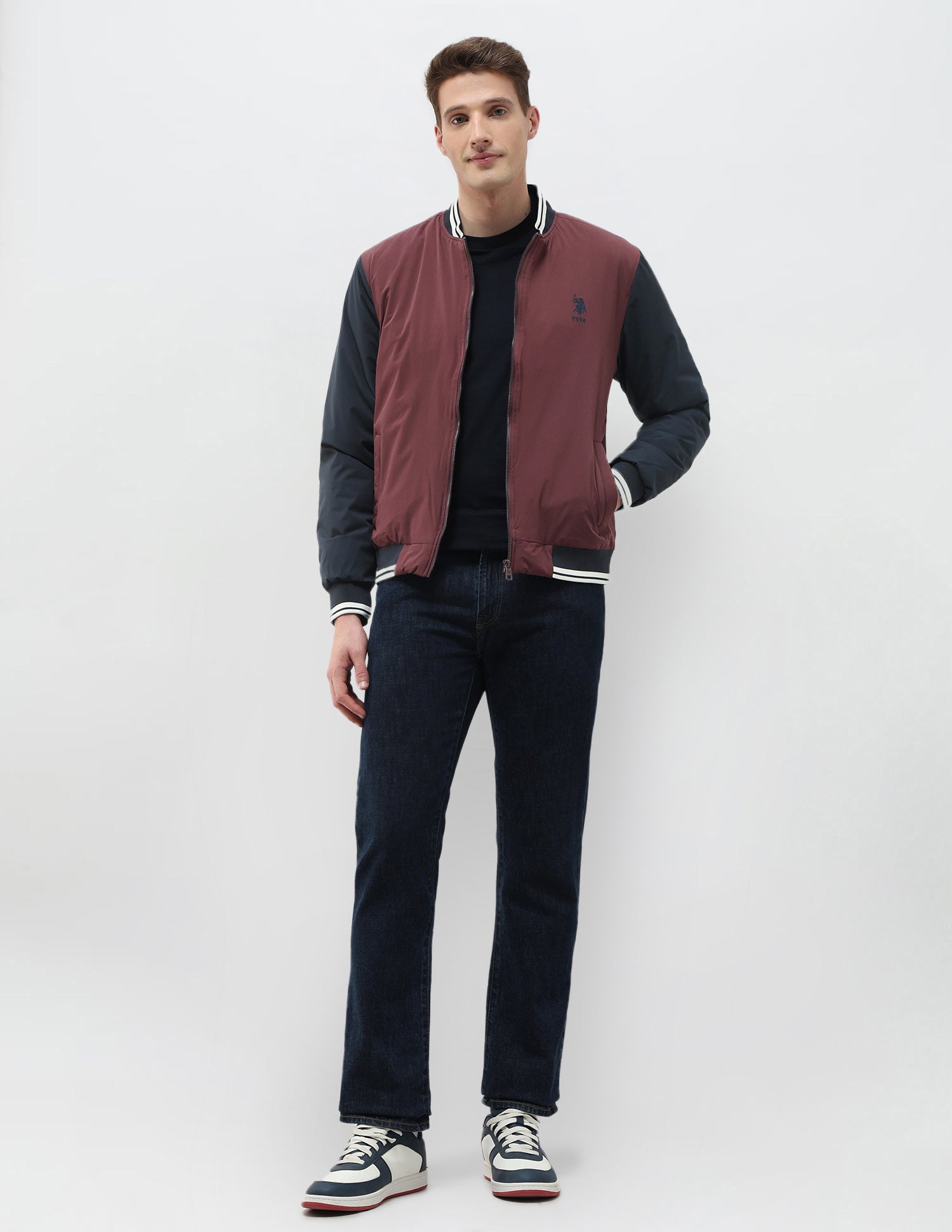 Colour Blocked Regular Fit Varsity Jacket Red - U.S. Polo Assn. India | Large