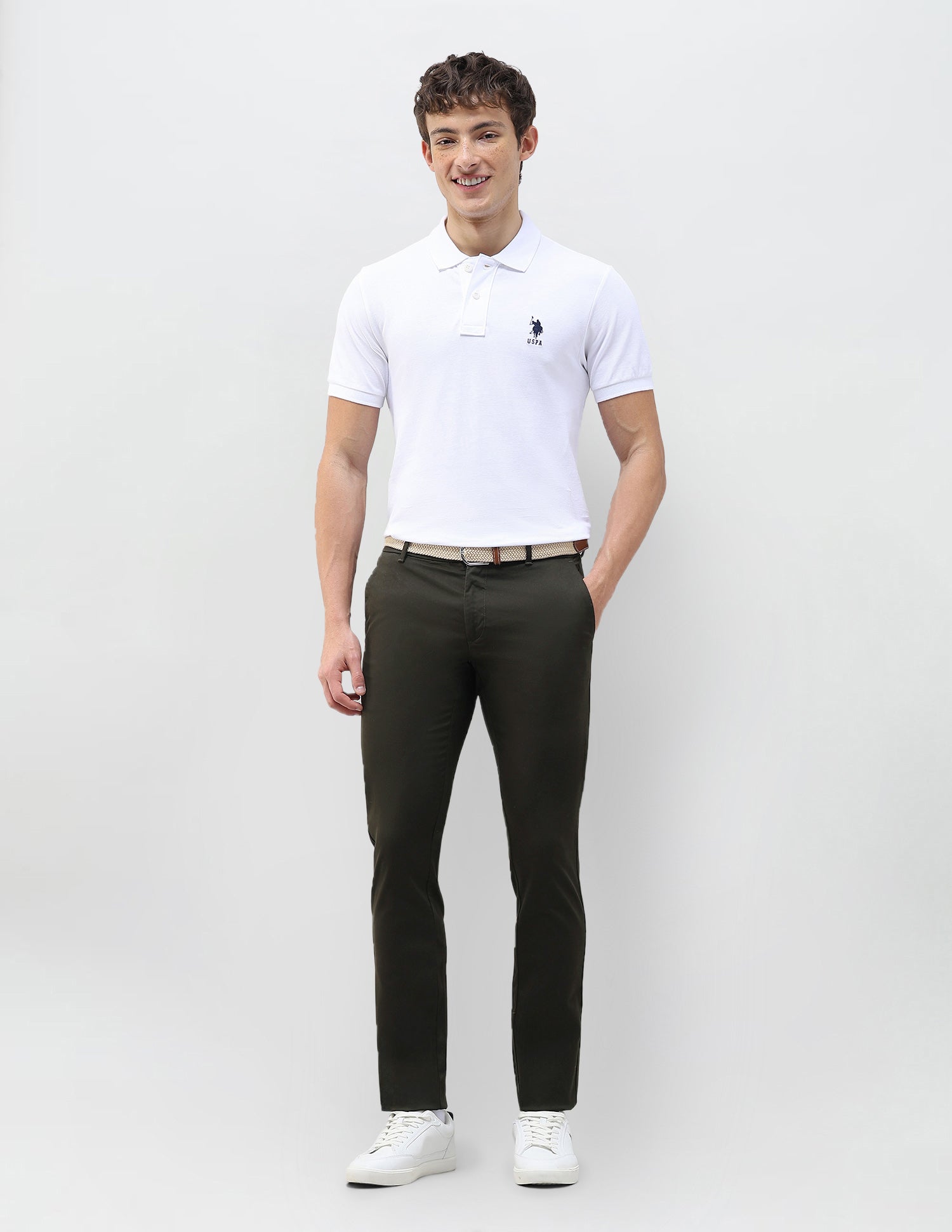Austin Slim Fit Dobby Trousers Dark Olive - U.S. Polo Assn. India | Large