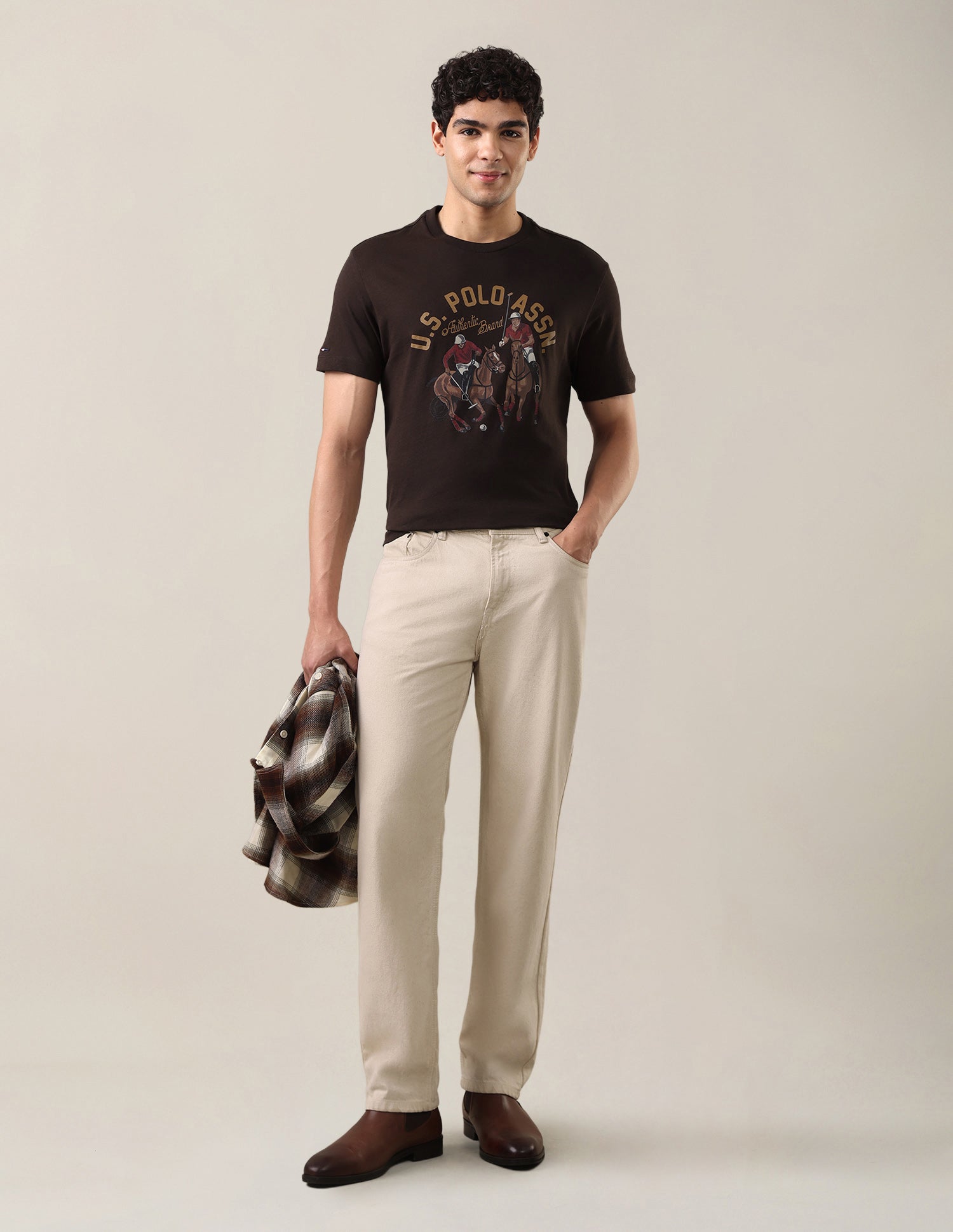 Graphic Brand Printed Slim Fit T-Shirt Dark Brown - U.S. Polo Assn. India | Large