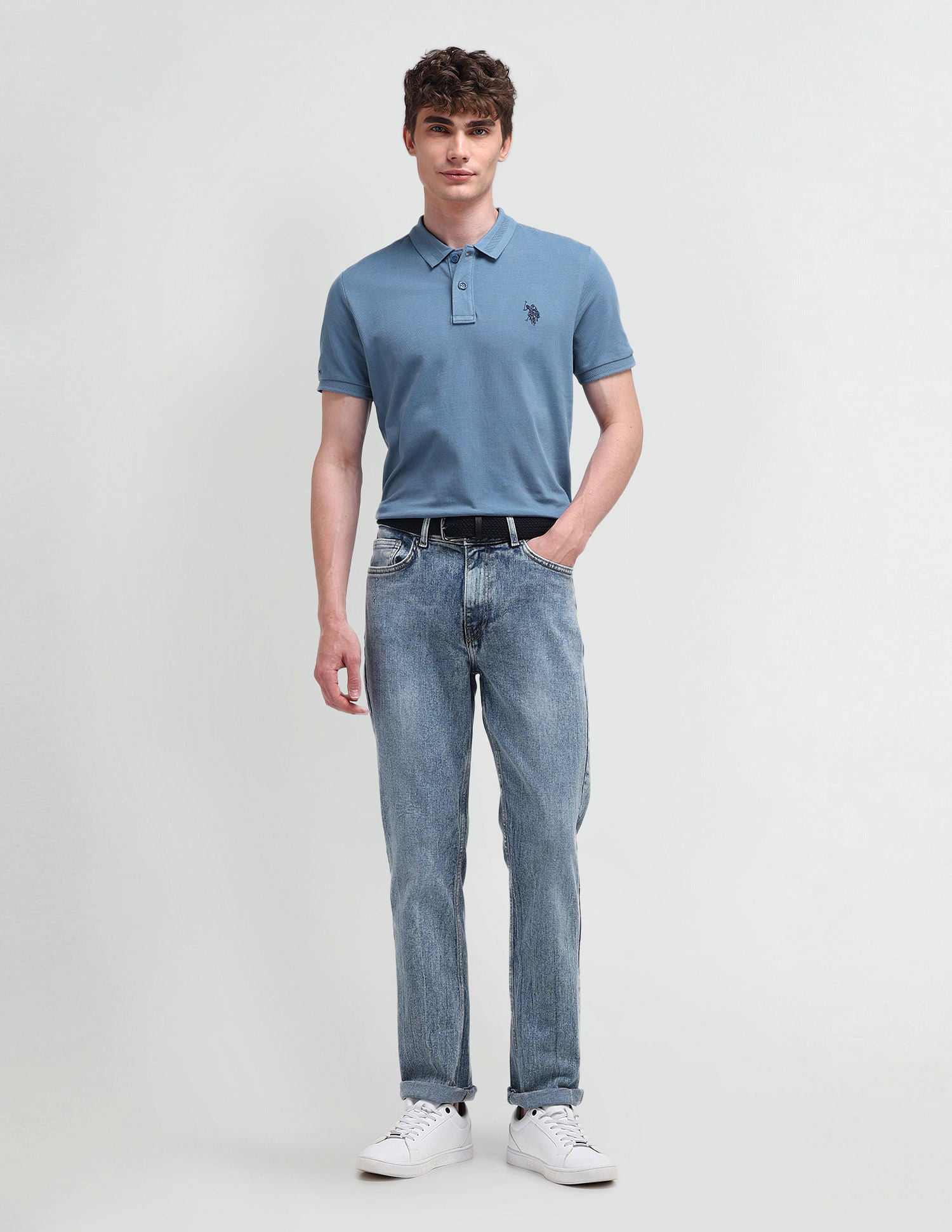 Muscle Fit Solid Polo Shirt Blue - U.S. Polo Assn. India | Large