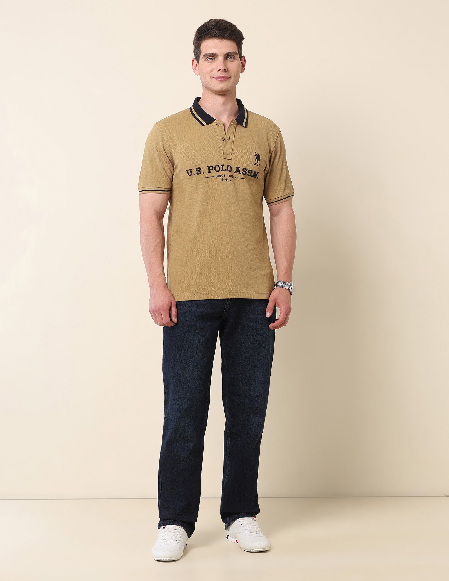Brand Embroidered Gold Cup Polo Shirt Brown - U.S. Polo Assn. India | Large