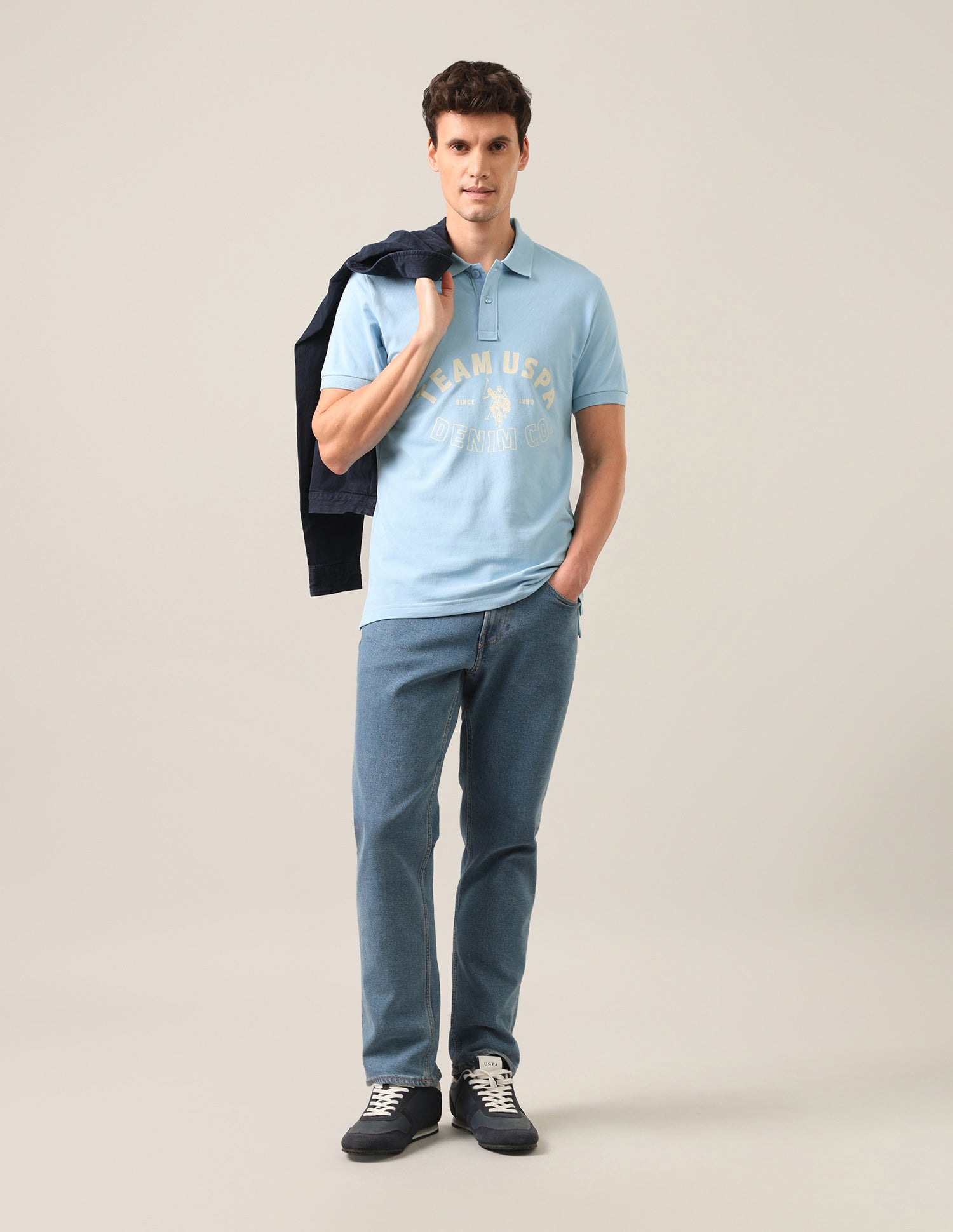 Typographic Brand Printed Slim Fit Polo Shirt Light Blue - U.S. Polo Assn. India | Large