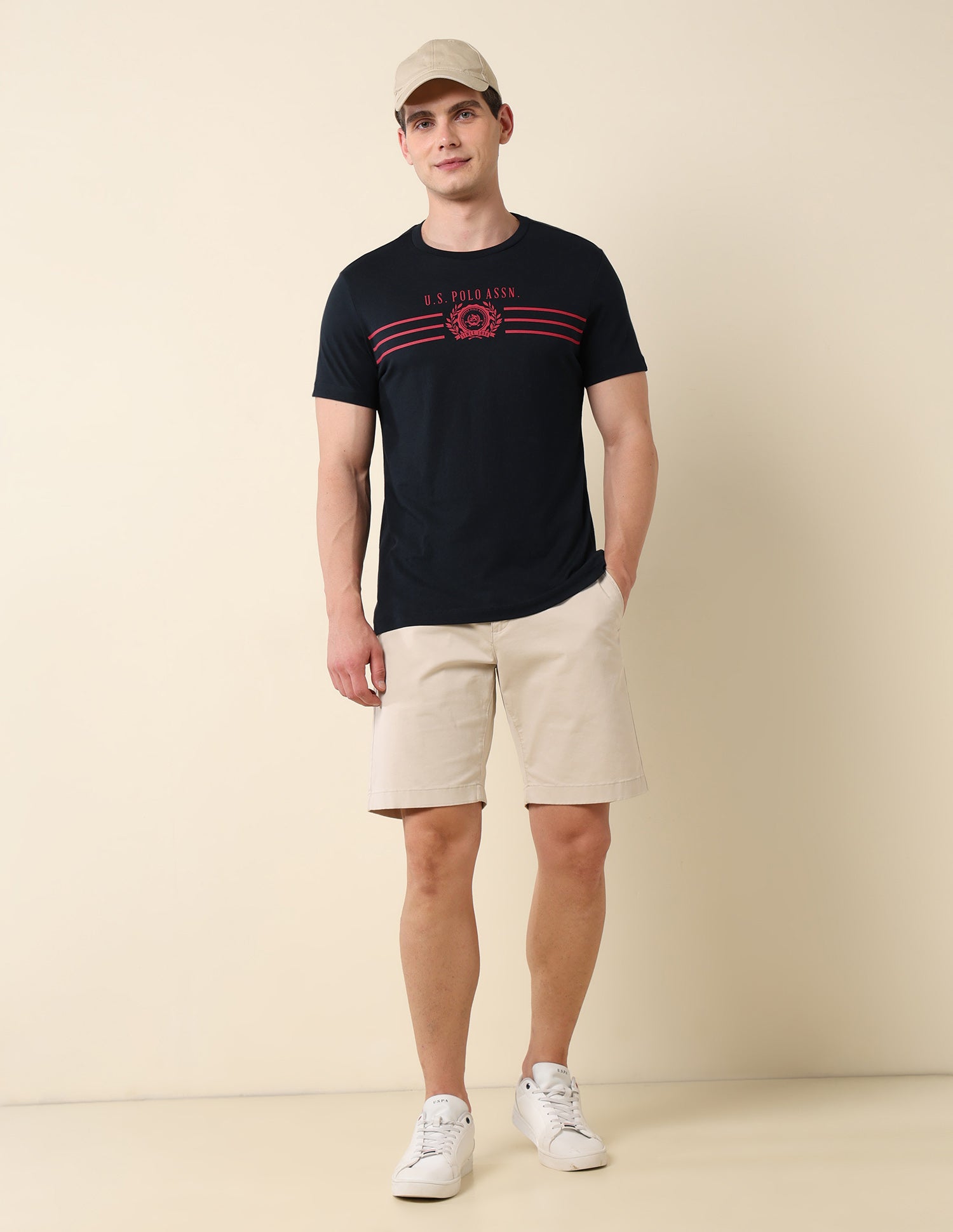 Crew Neck Brand Print Cotton T-Shirt Navy - U.S. POLO ASSN. | Large