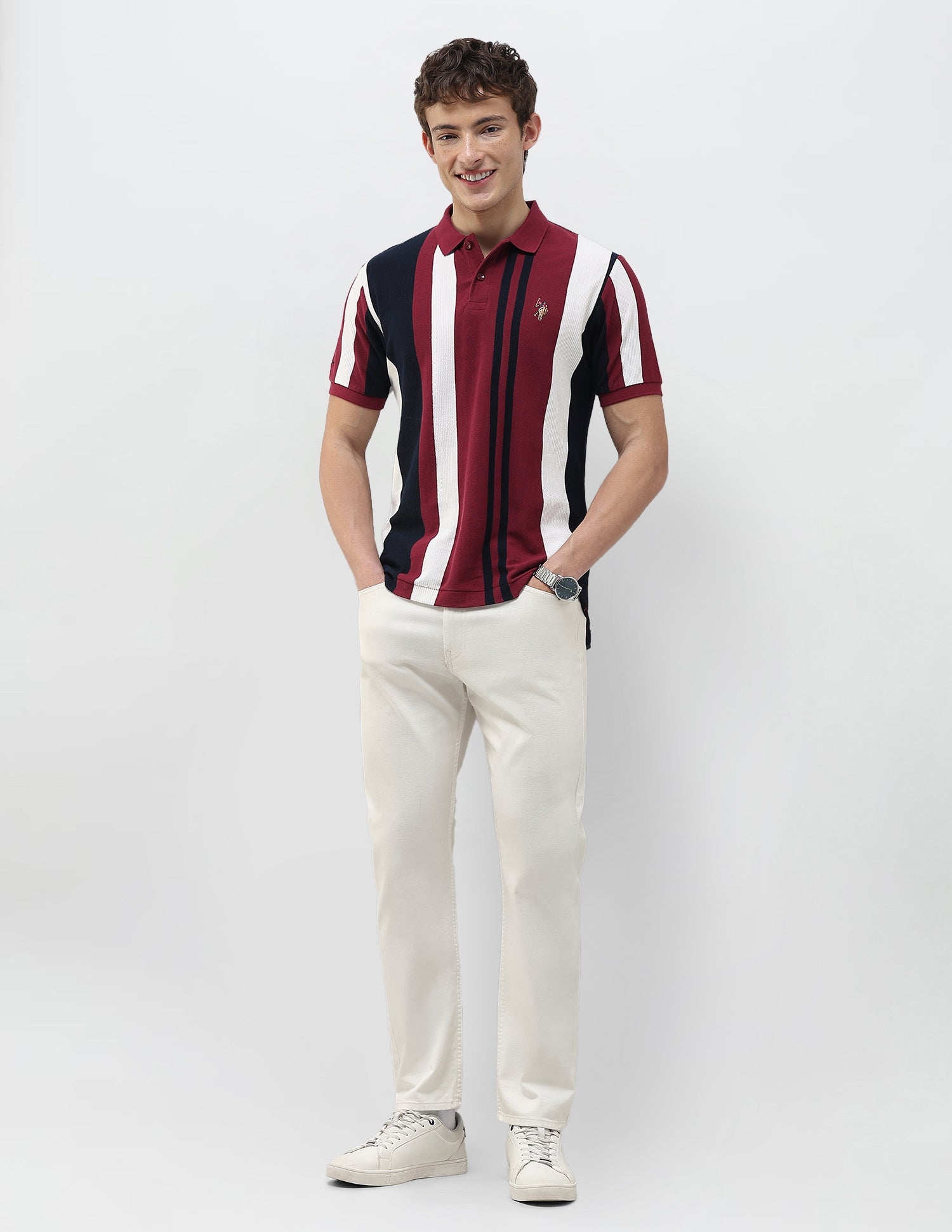 Vertical Striped Slim Fit Polo Shirt Red - U.S. Polo Assn. India | Large